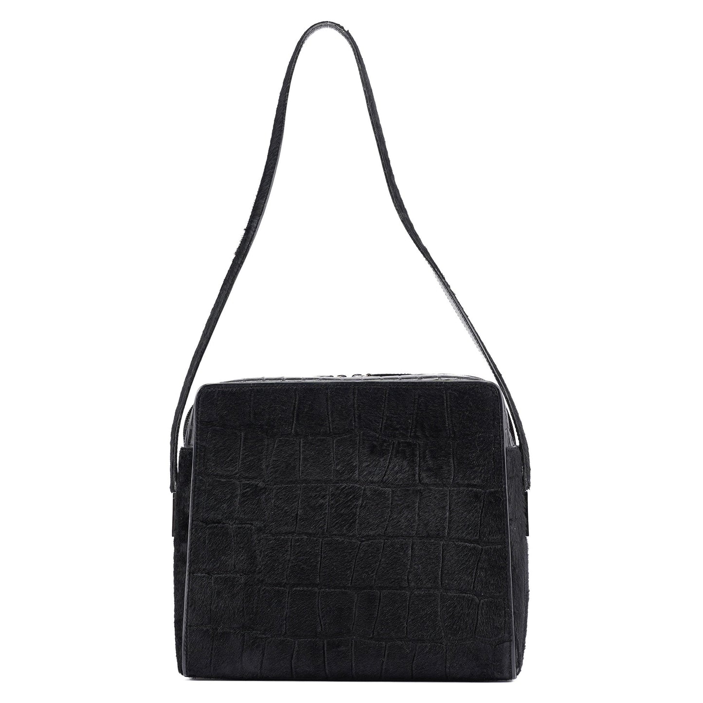 Black Embossed Ponyhair Shoulder Bag