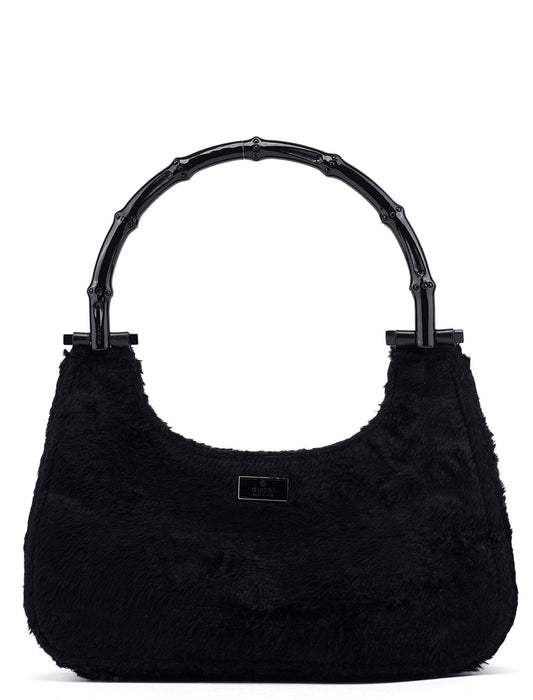 Black Faux Fur Bamboo Shoulder Bag