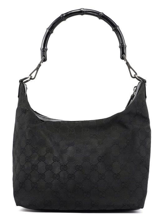 Black GG Bamboo Hobo Shoulder Bag