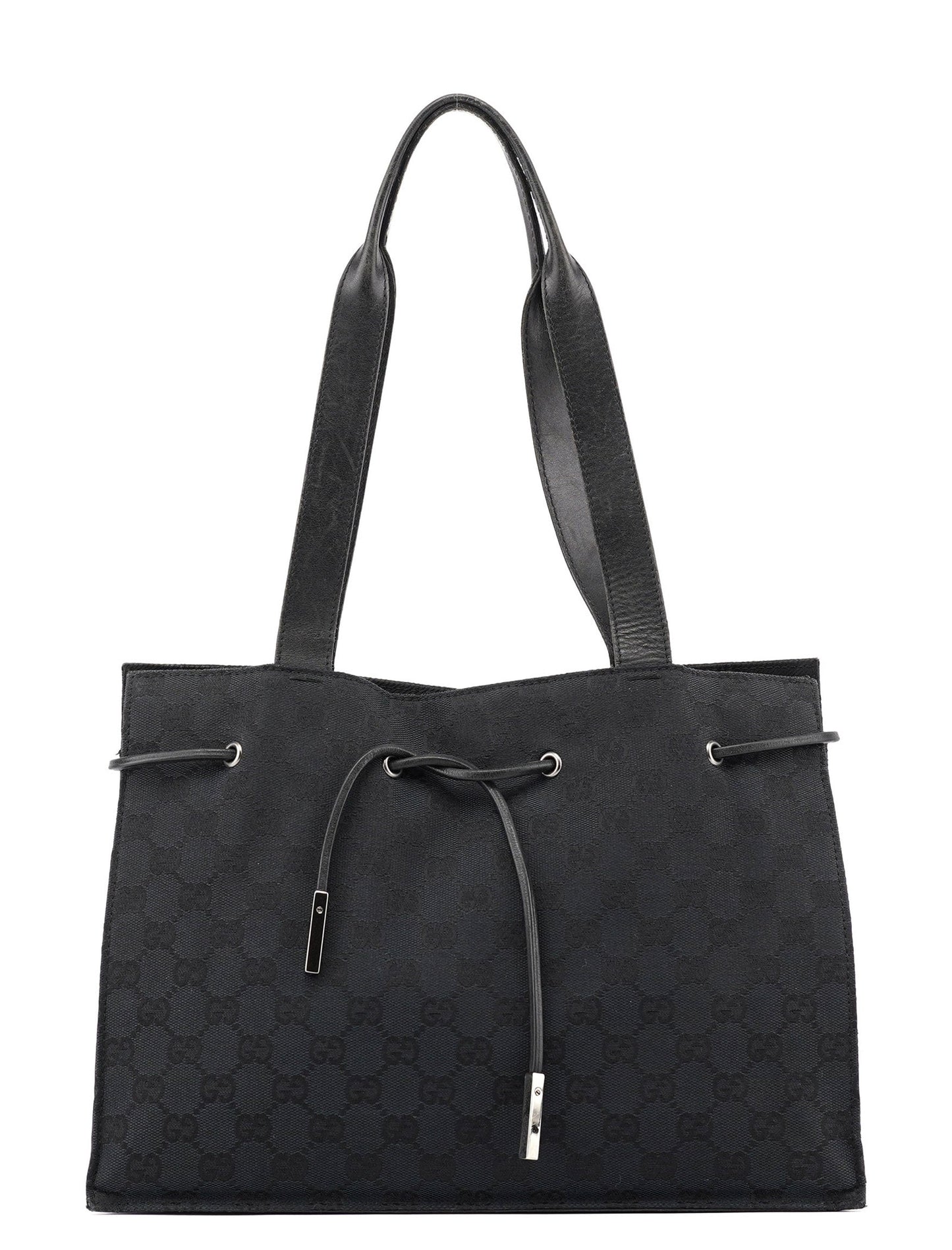 Black GG Drawstring Tote Bag