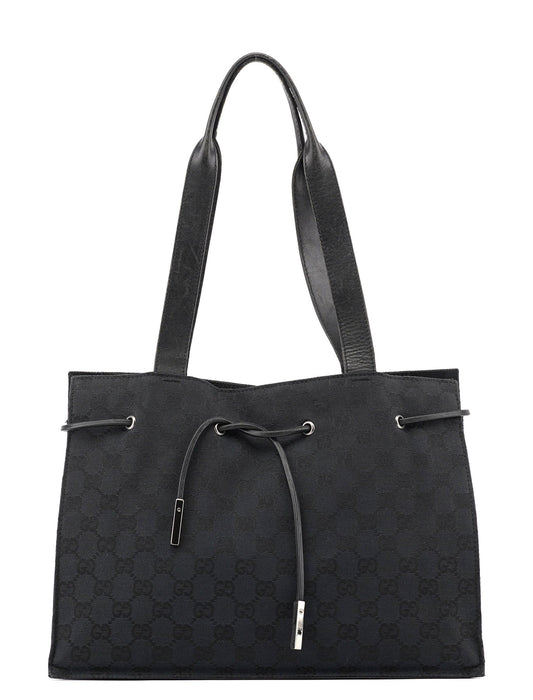 Black GG Drawstring Tote Bag