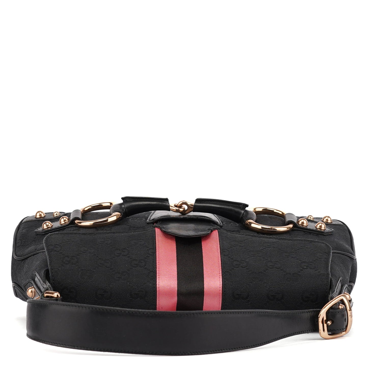 Black GG Satin Horsebit Shoulder Bag