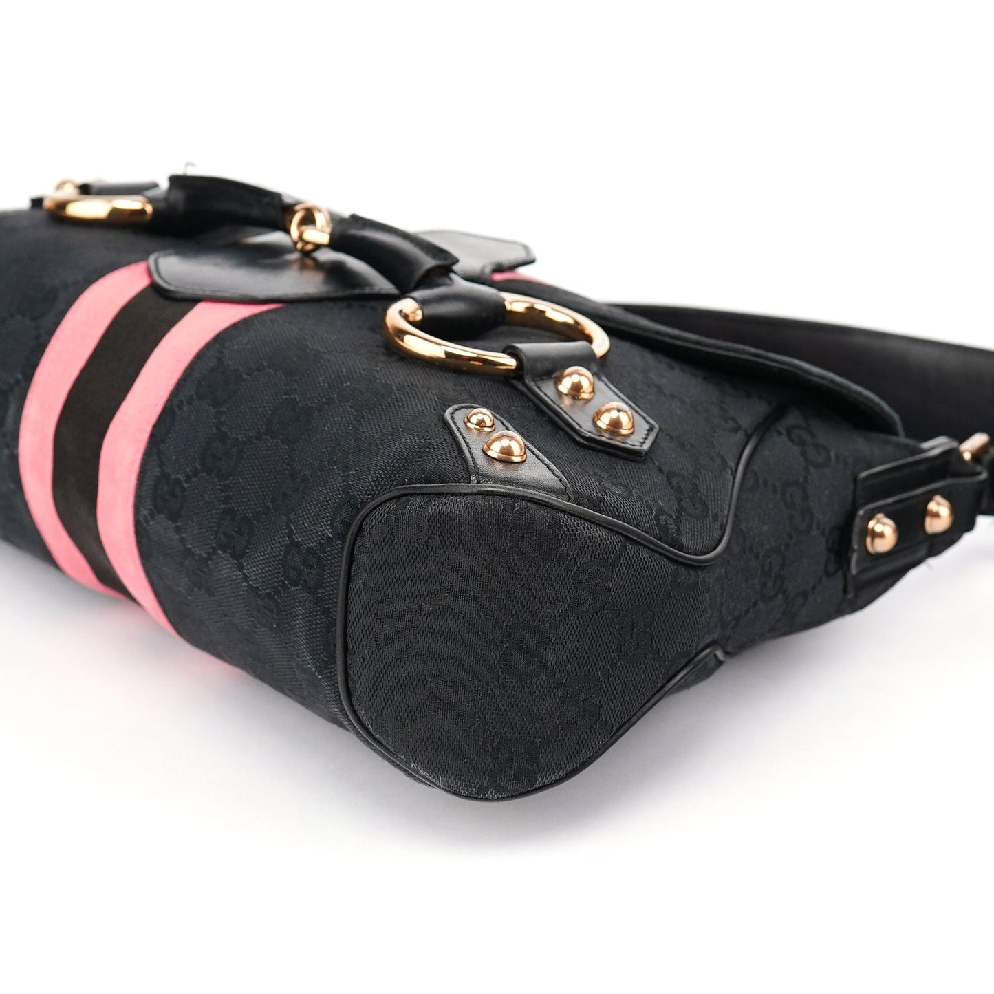 Black GG Satin Horsebit Shoulder Bag