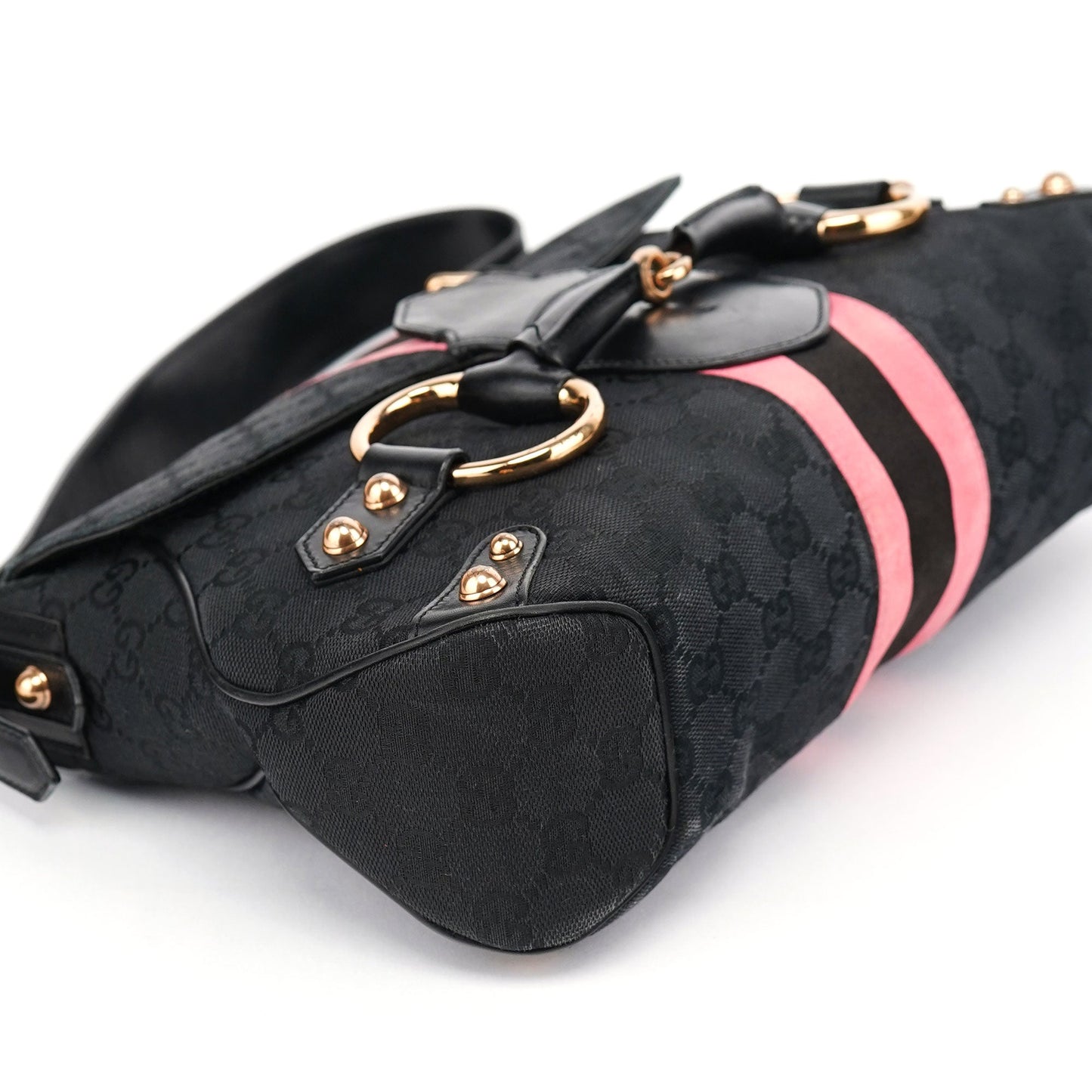 Black GG Satin Horsebit Shoulder Bag