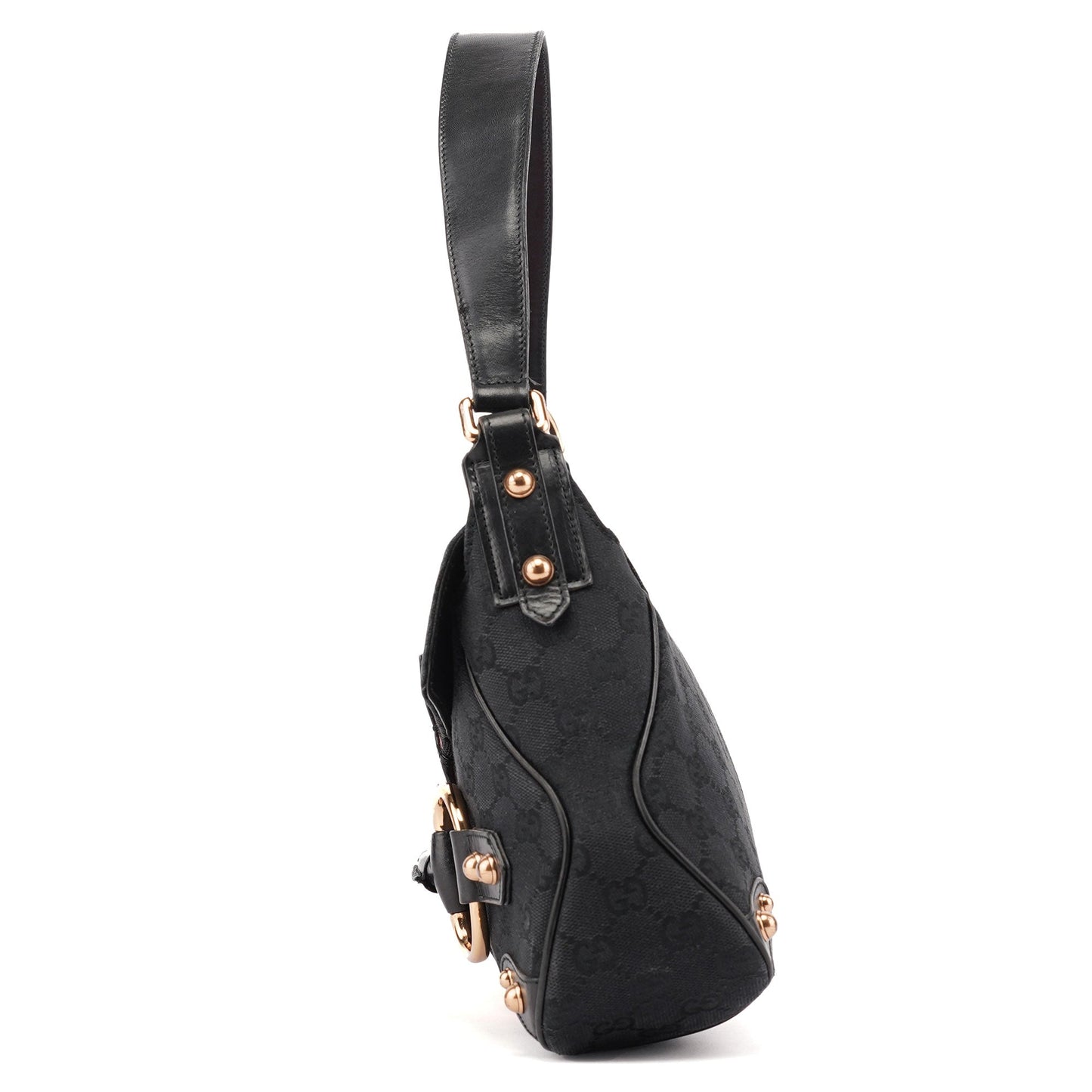 Black GG Satin Horsebit Shoulder Bag