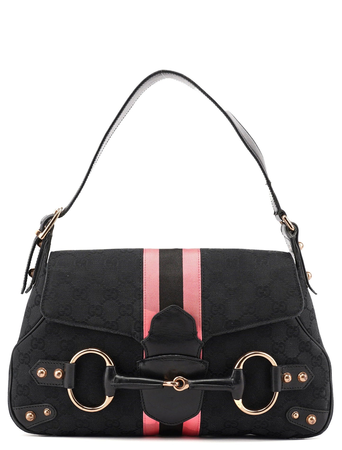 Black GG Satin Horsebit Shoulder Bag