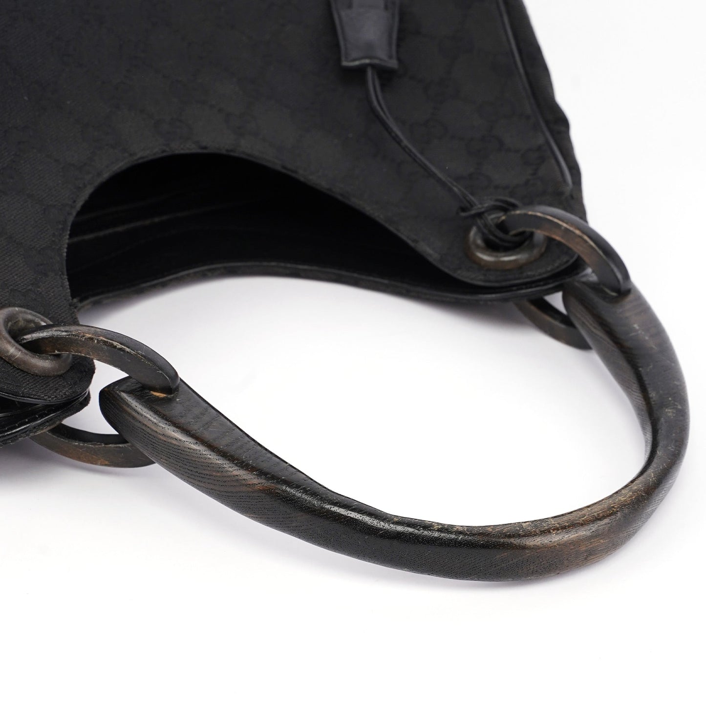 Black GG Wood Handle Shoulder Bag