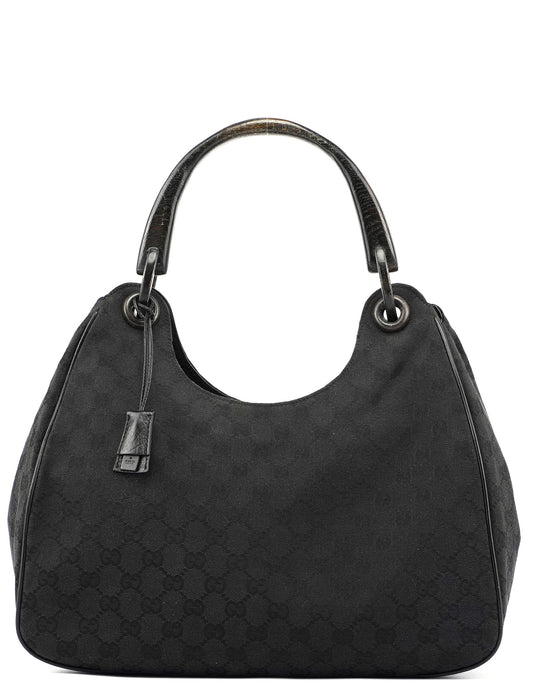 Black GG Wood Handle Shoulder Bag