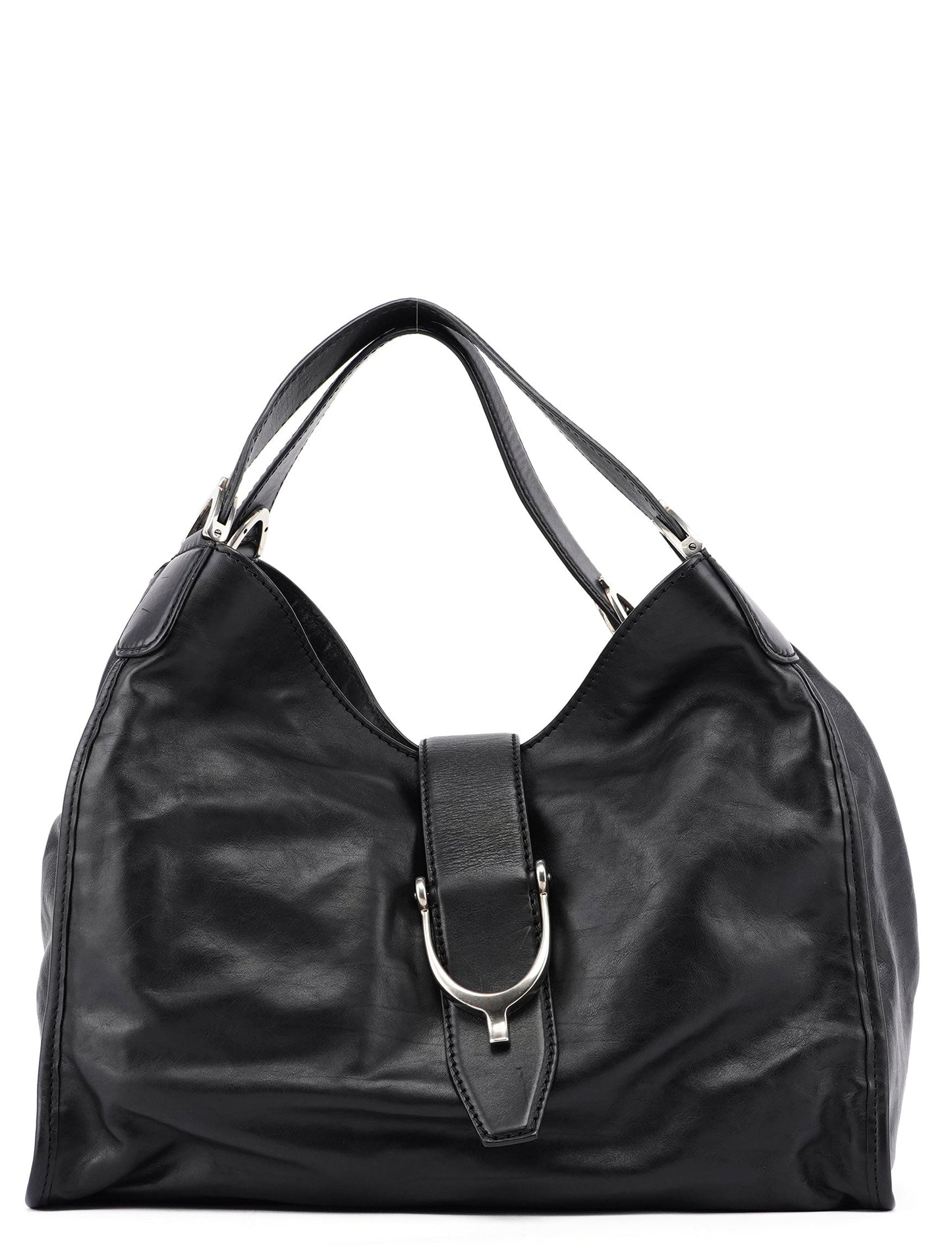 Black Lambskin Horsebit Shoulder Bag