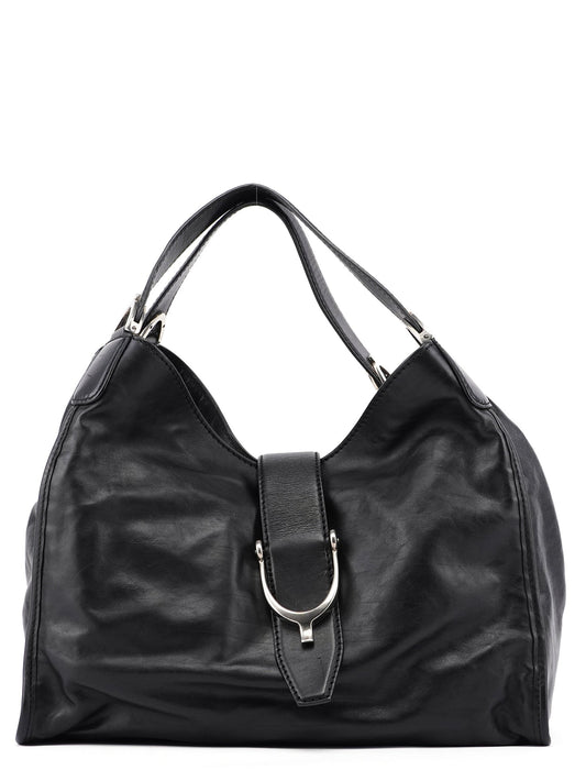 Black Lambskin Horsebit Shoulder Bag