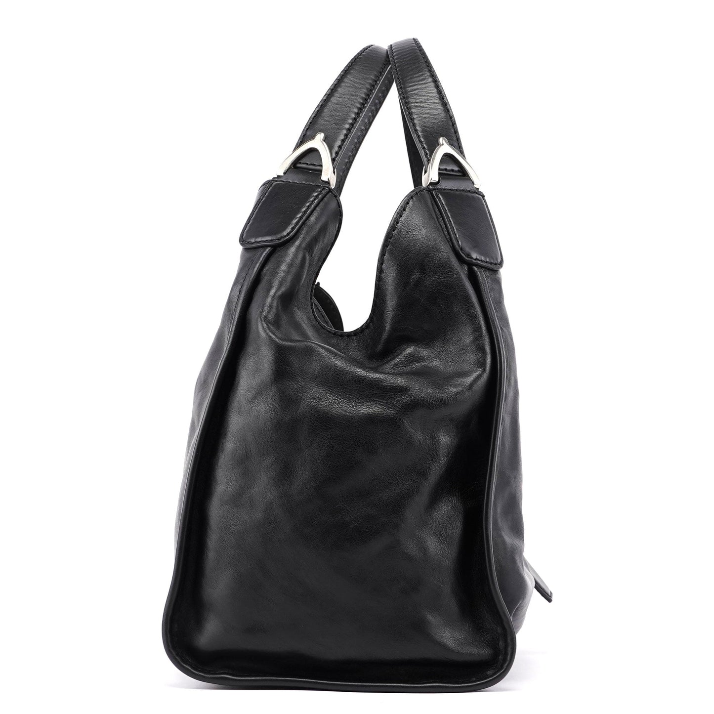 Black Lambskin Horsebit Shoulder Bag