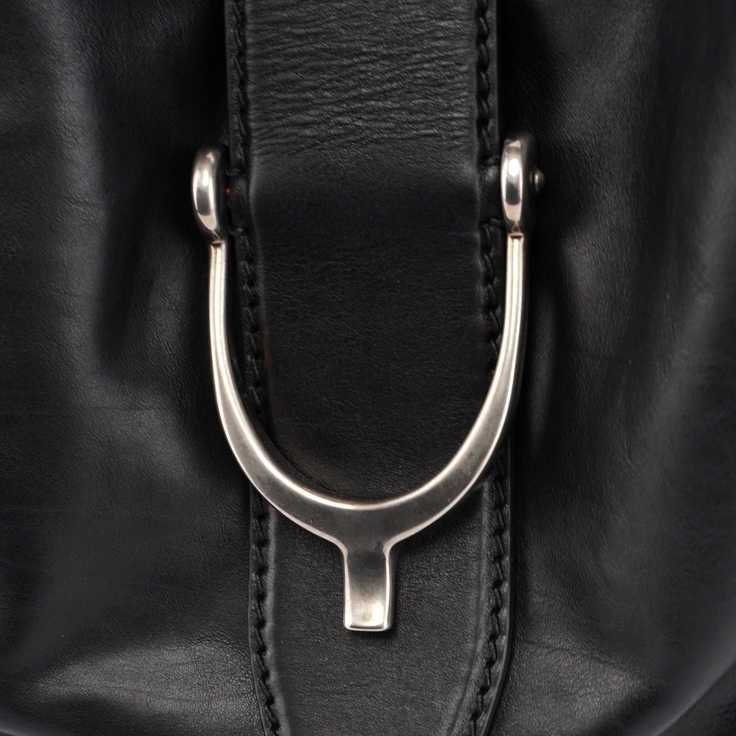 Black Lambskin Horsebit Shoulder Bag