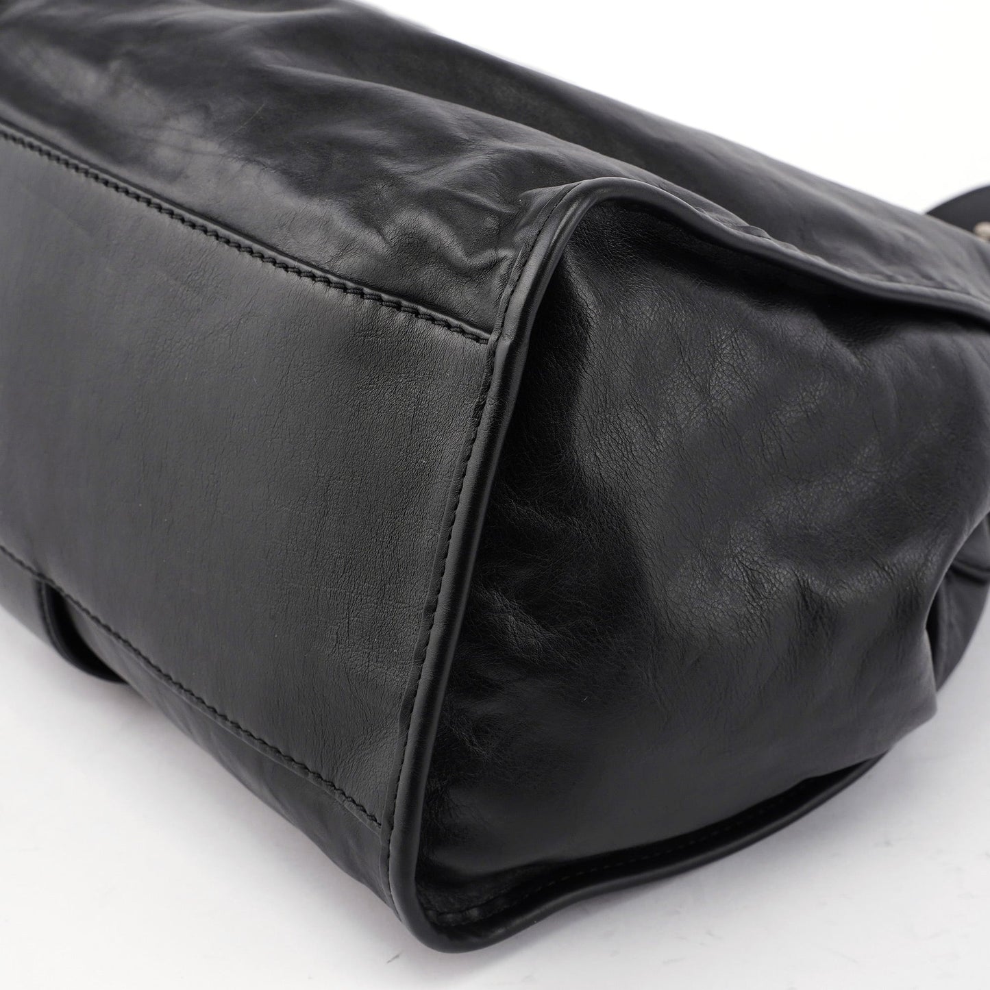 Black Lambskin Horsebit Shoulder Bag