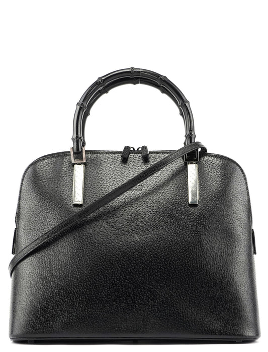 Black Leather Bamboo 2-Way Tote