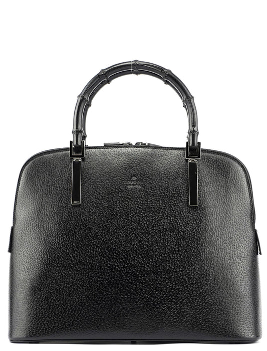 Black Leather Bamboo 2-Way Tote