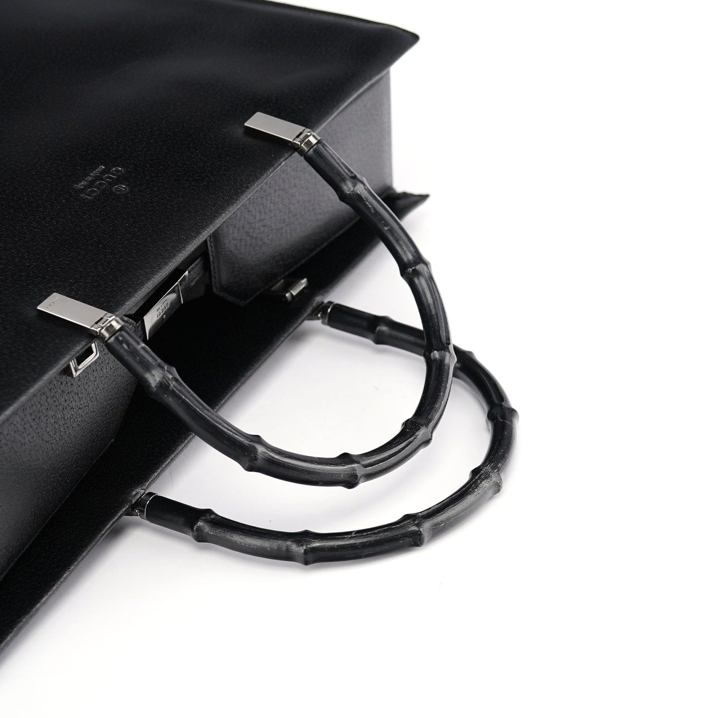 Black Leather Bamboo 2-Way Tote Bag