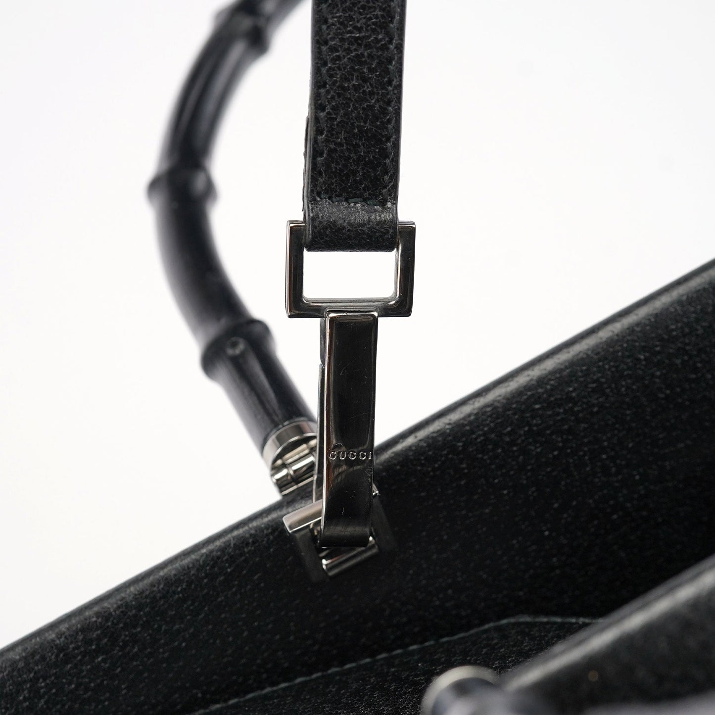 Black Leather Bamboo 2-Way Tote Bag