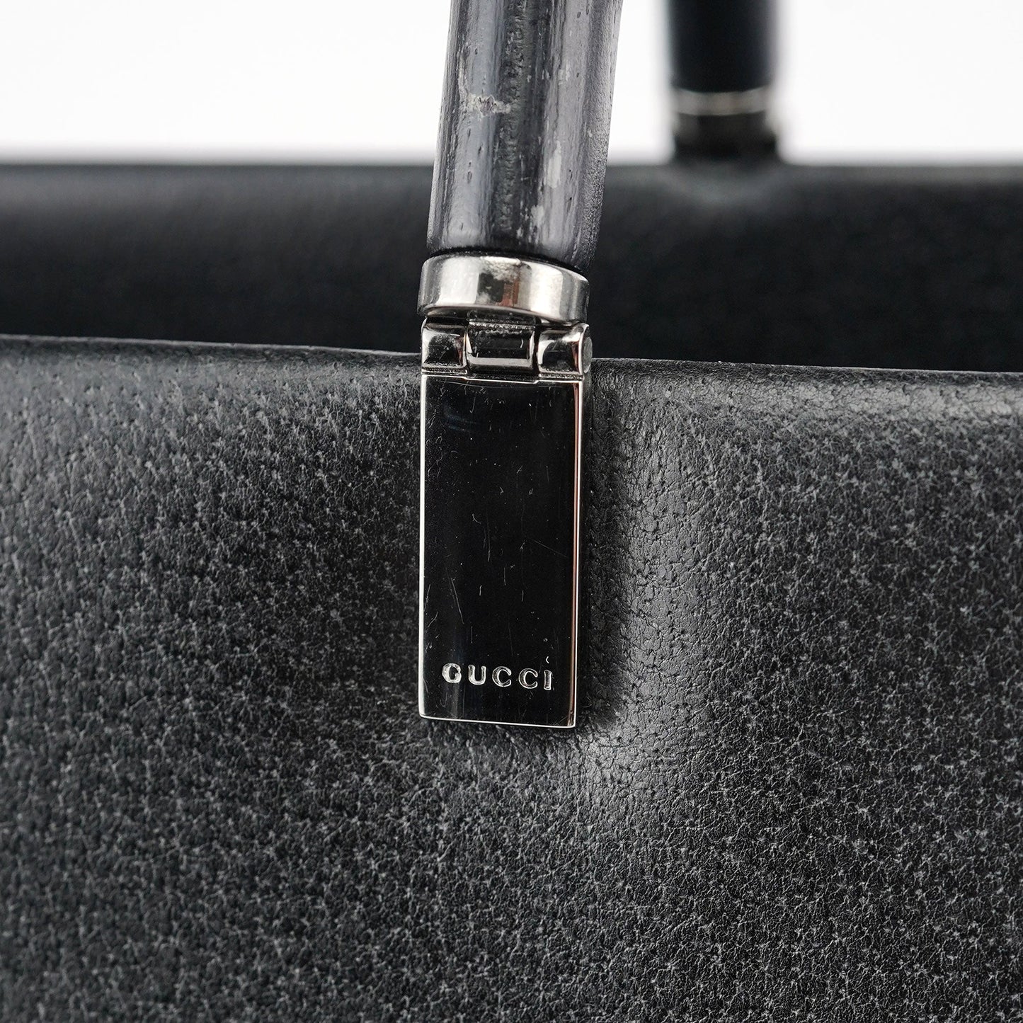 Black Leather Bamboo 2-Way Tote Bag