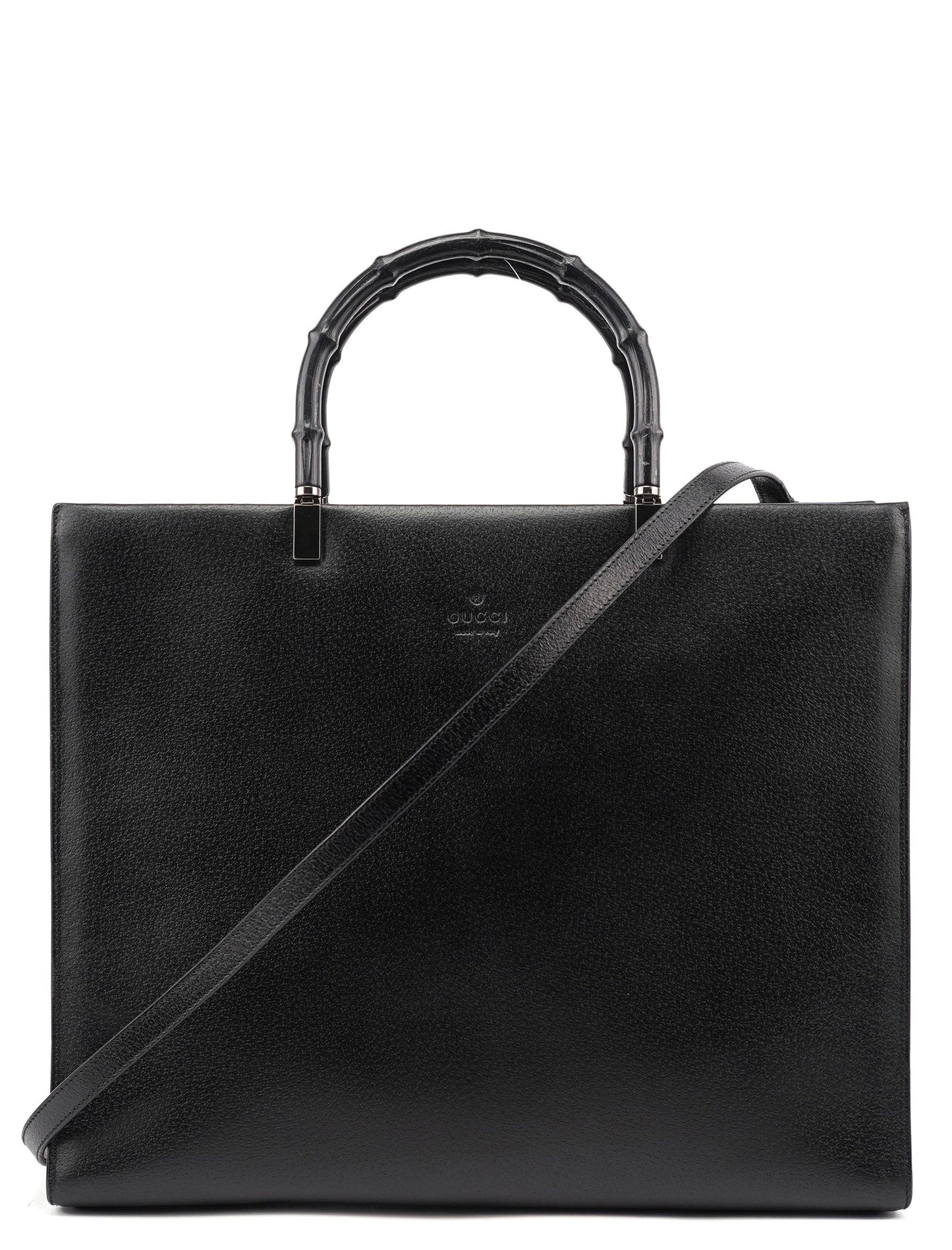 Black Leather Bamboo 2-Way Tote Bag