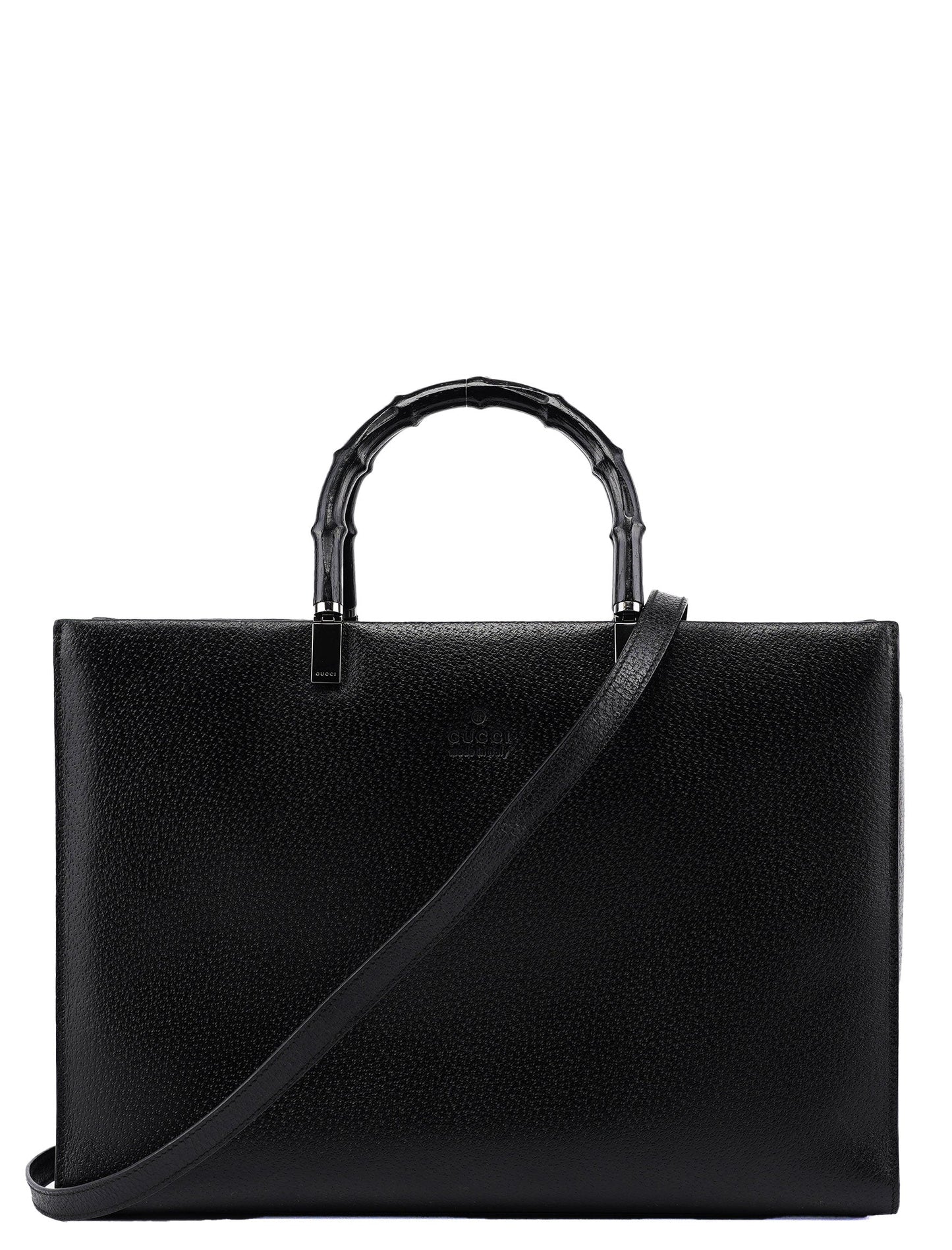 Black Leather Bamboo 2-Way Tote Bag