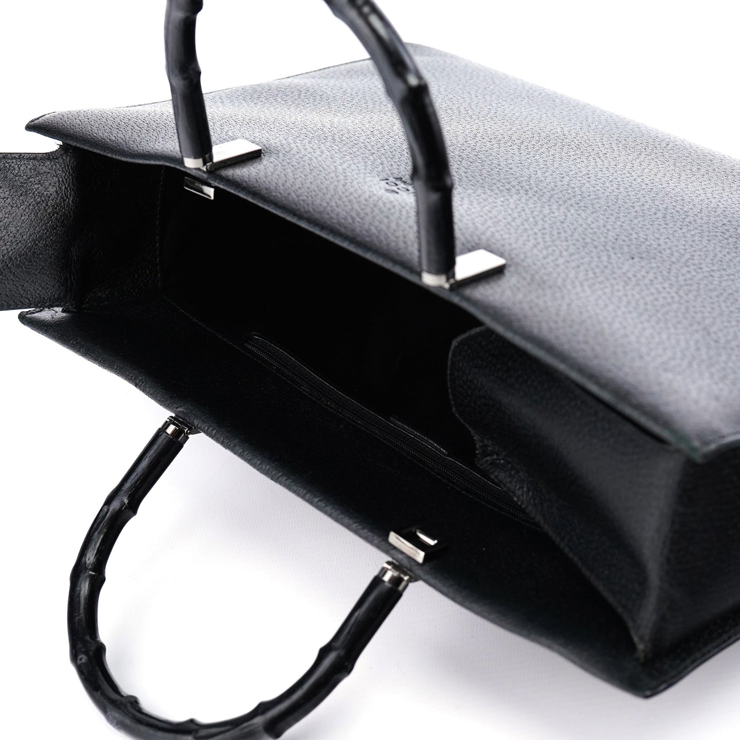 Black Leather Bamboo 2-Way Tote Bag