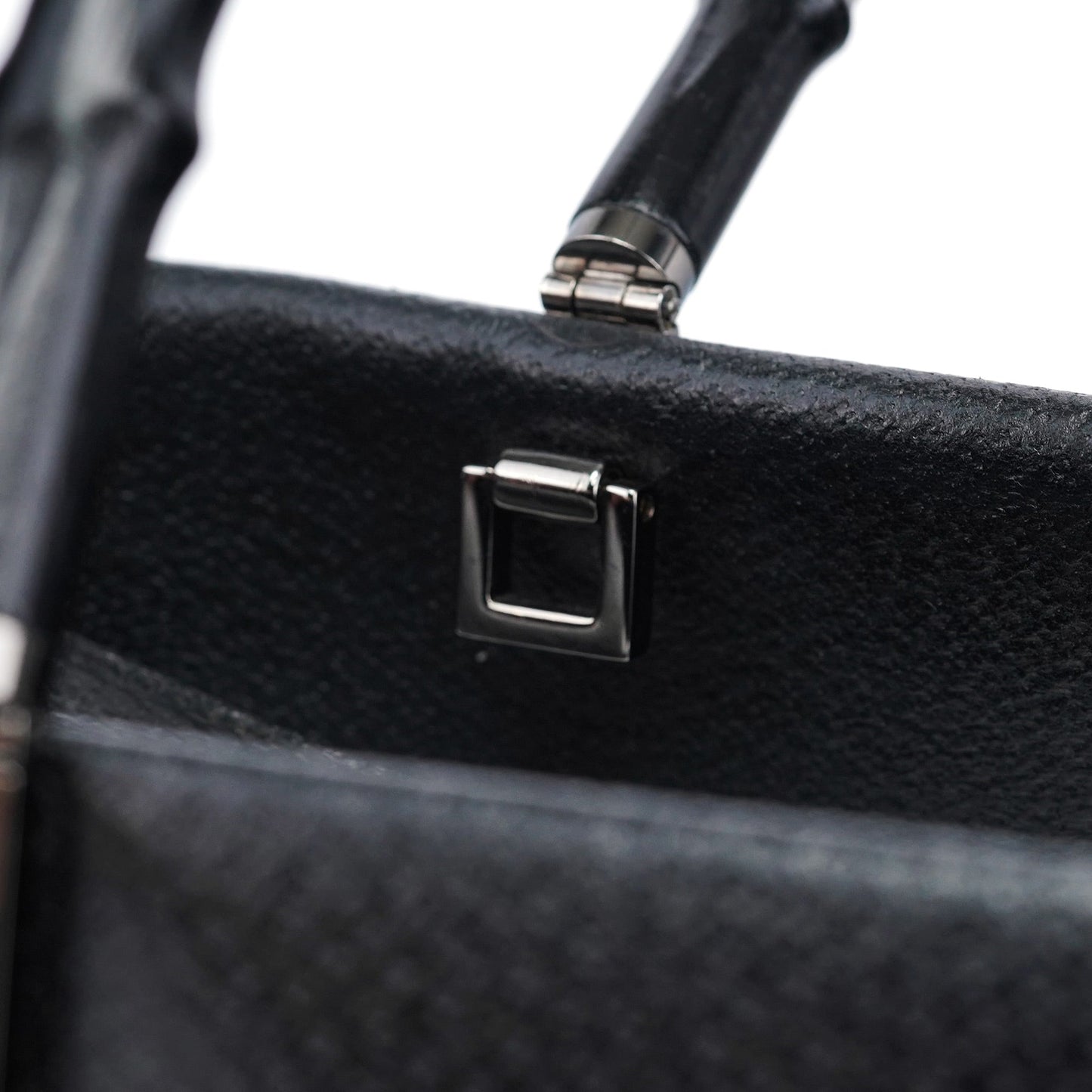 Black Leather Bamboo 2-Way Tote Bag