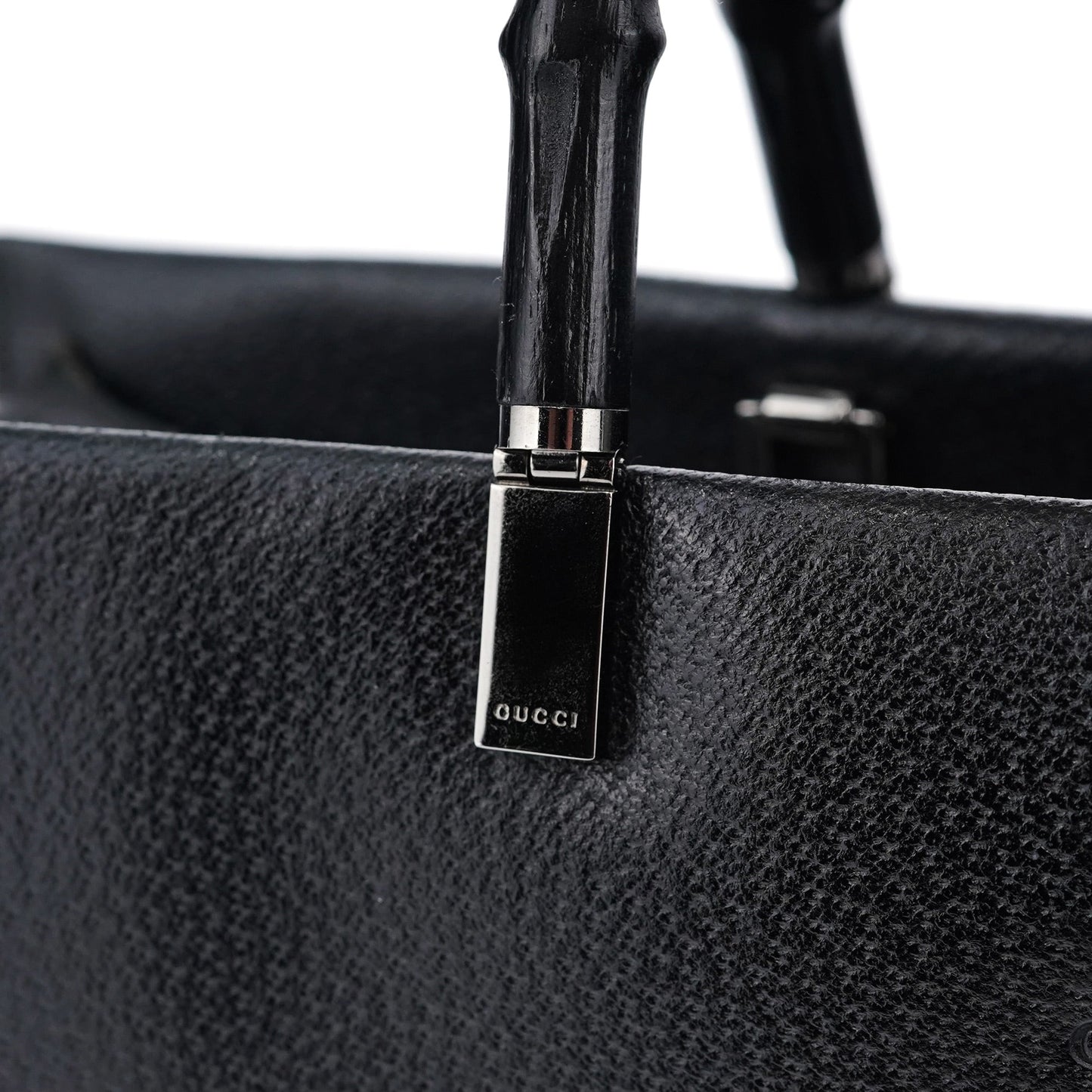 Black Leather Bamboo 2-Way Tote Bag