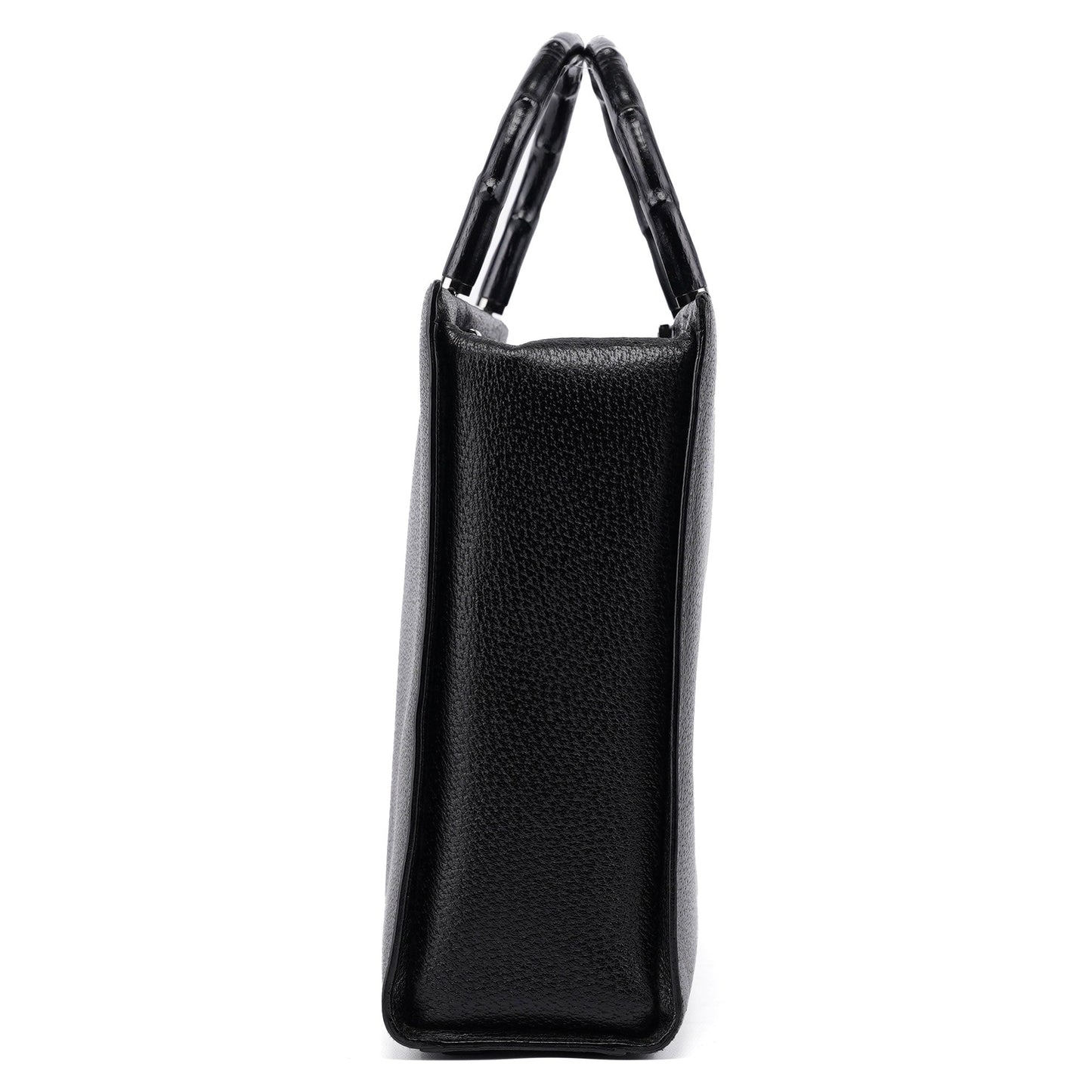 Black Leather Bamboo 2-Way Tote Bag