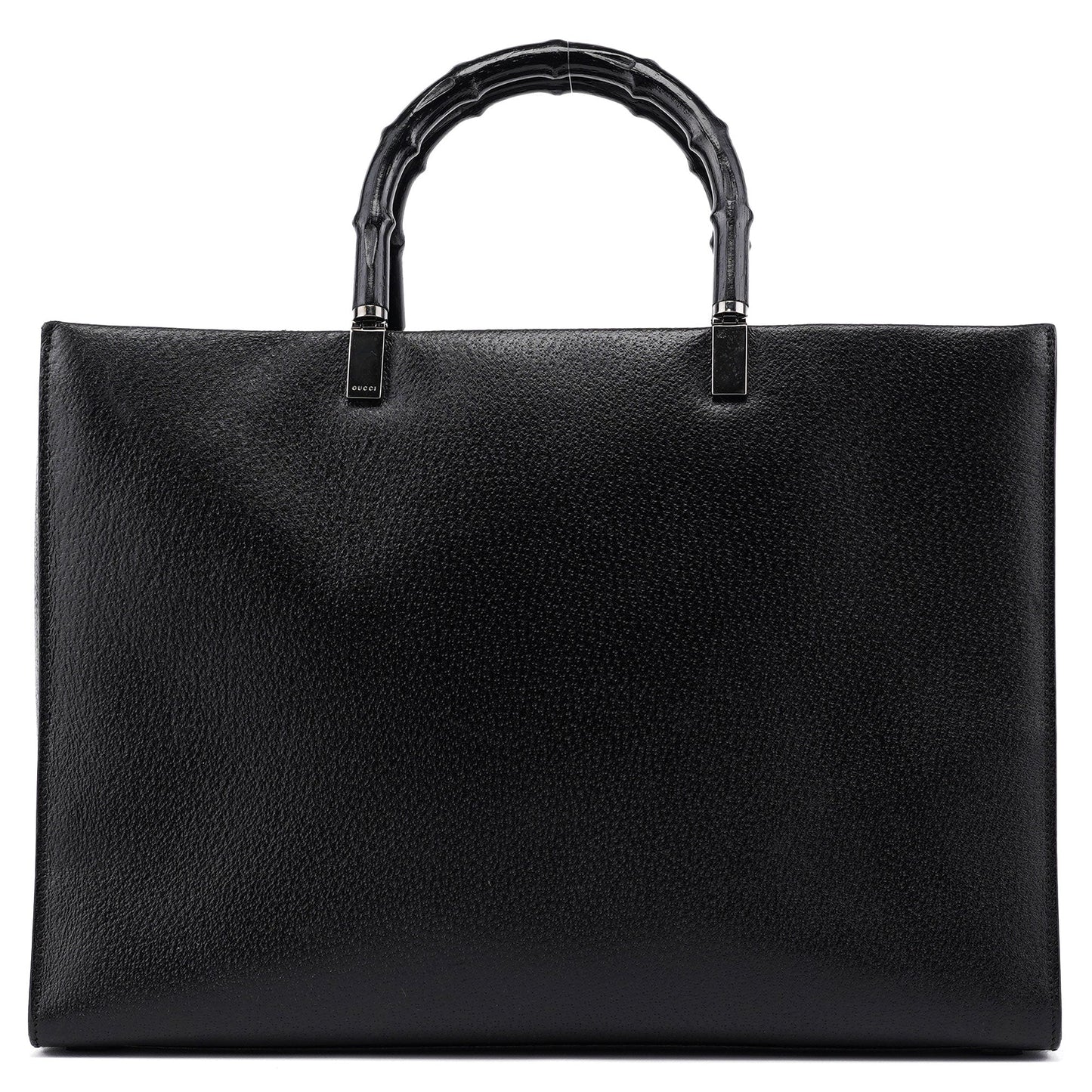 Black Leather Bamboo 2-Way Tote Bag