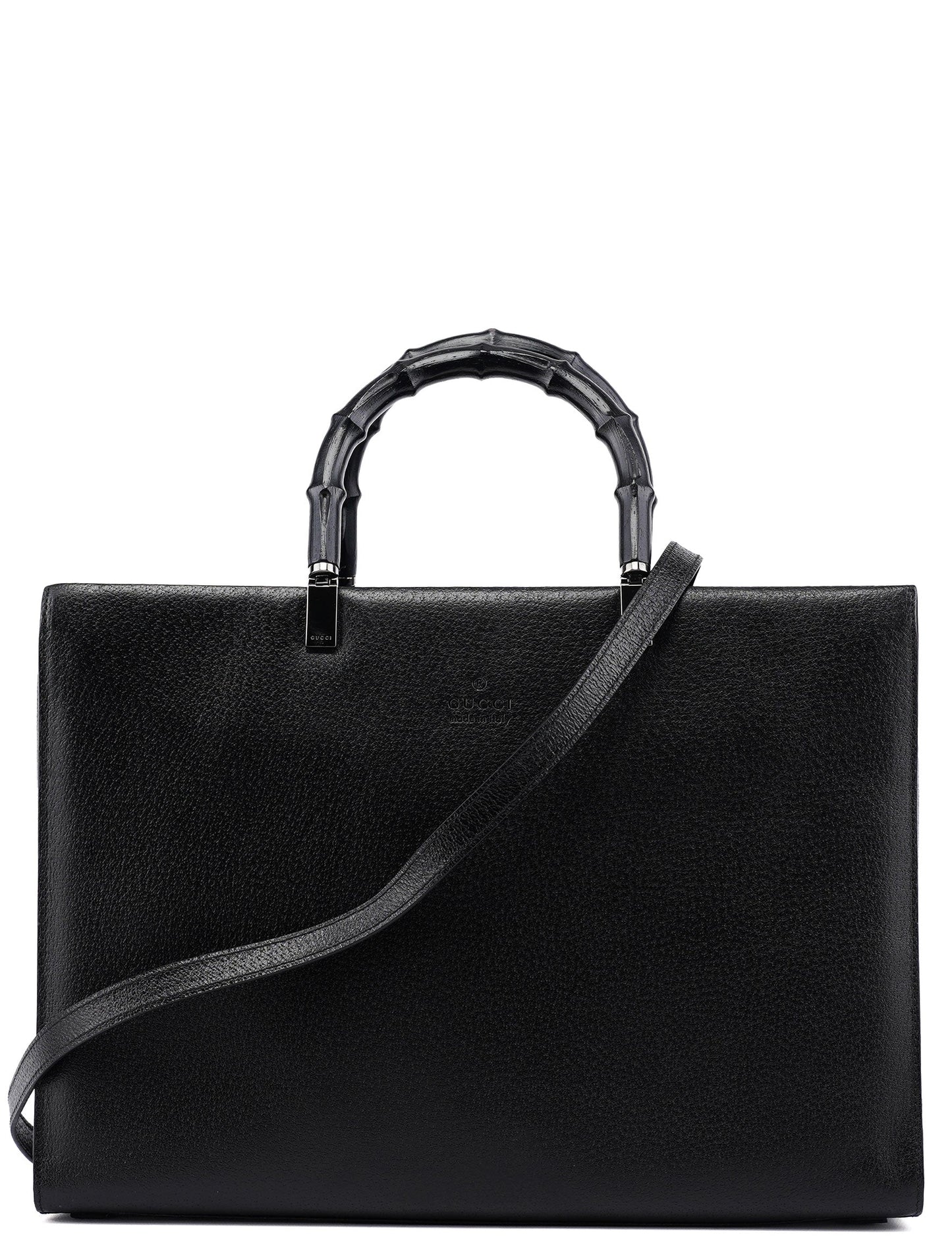 Black Leather Bamboo 2-Way Tote Bag