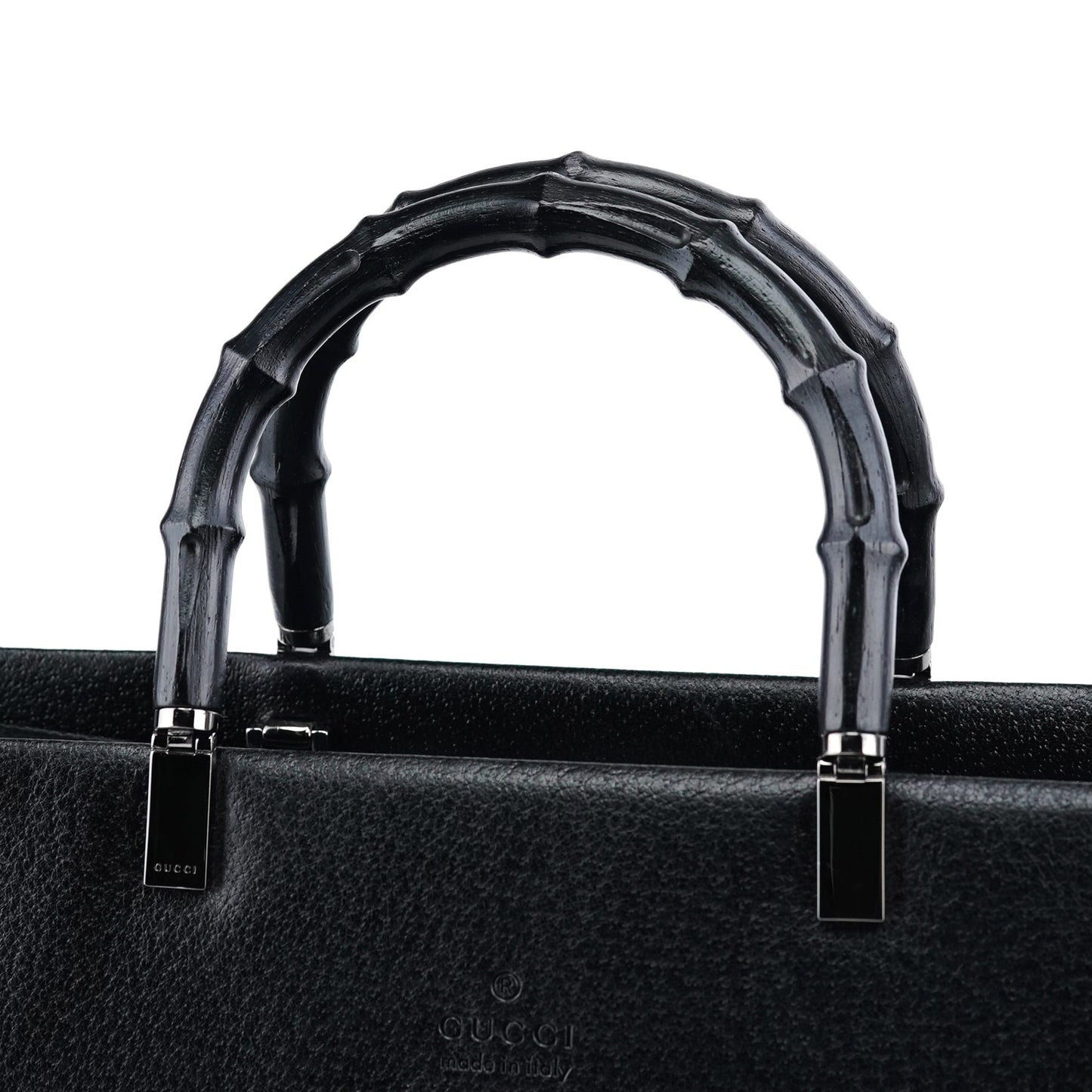 Black Leather Bamboo 2-Way Tote Bag