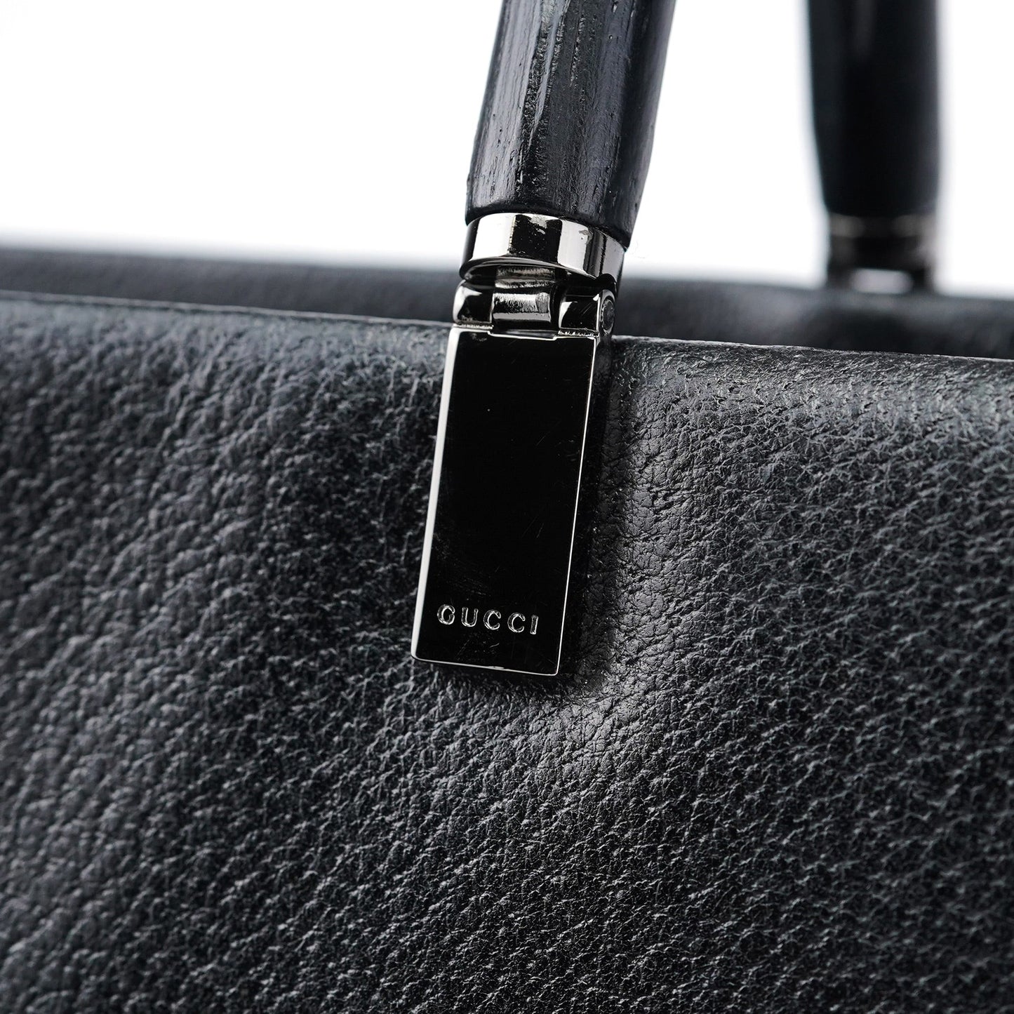 Black Leather Bamboo 2-Way Tote Bag