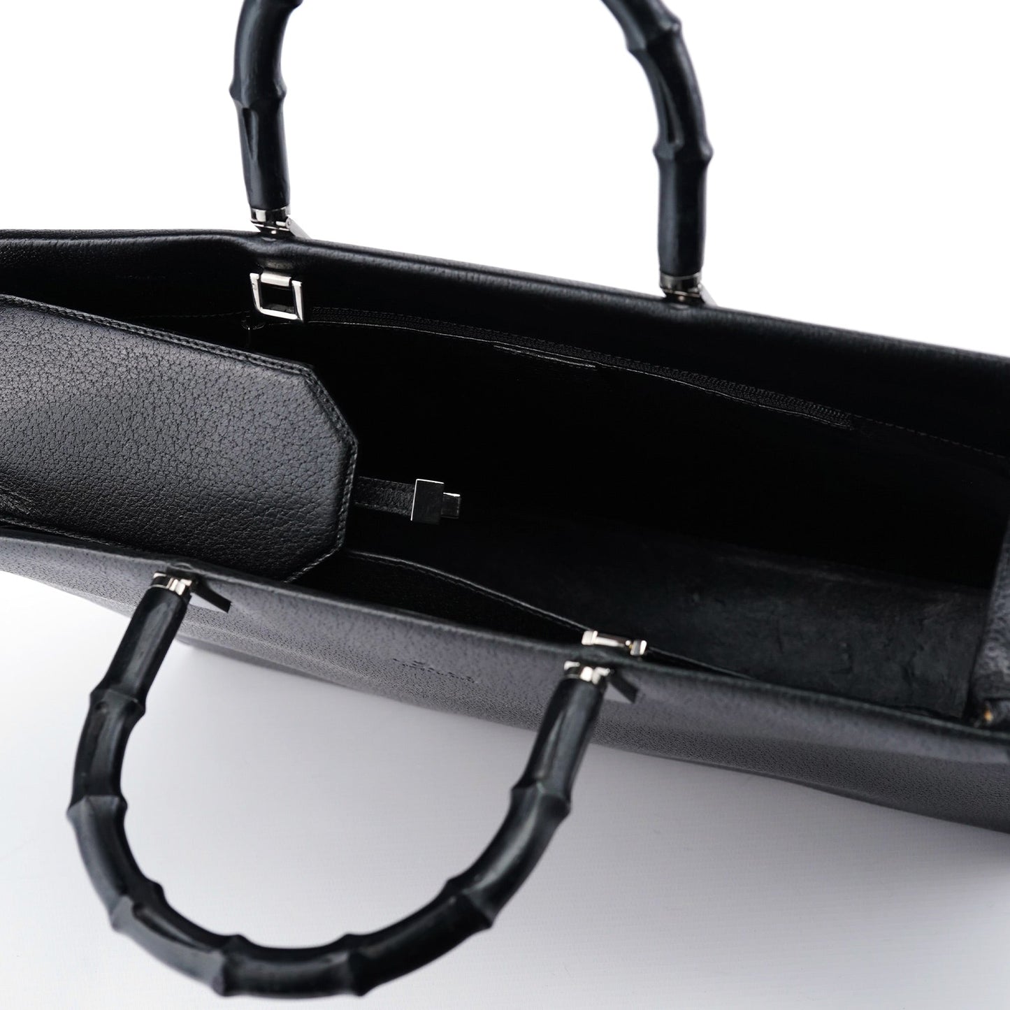 Black Leather Bamboo 2-Way Tote Bag