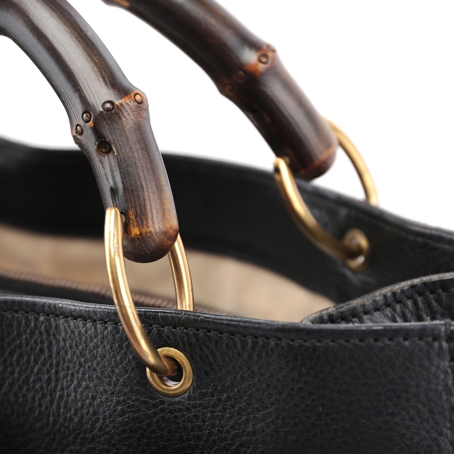 Black Leather Bamboo dual Handle Bag