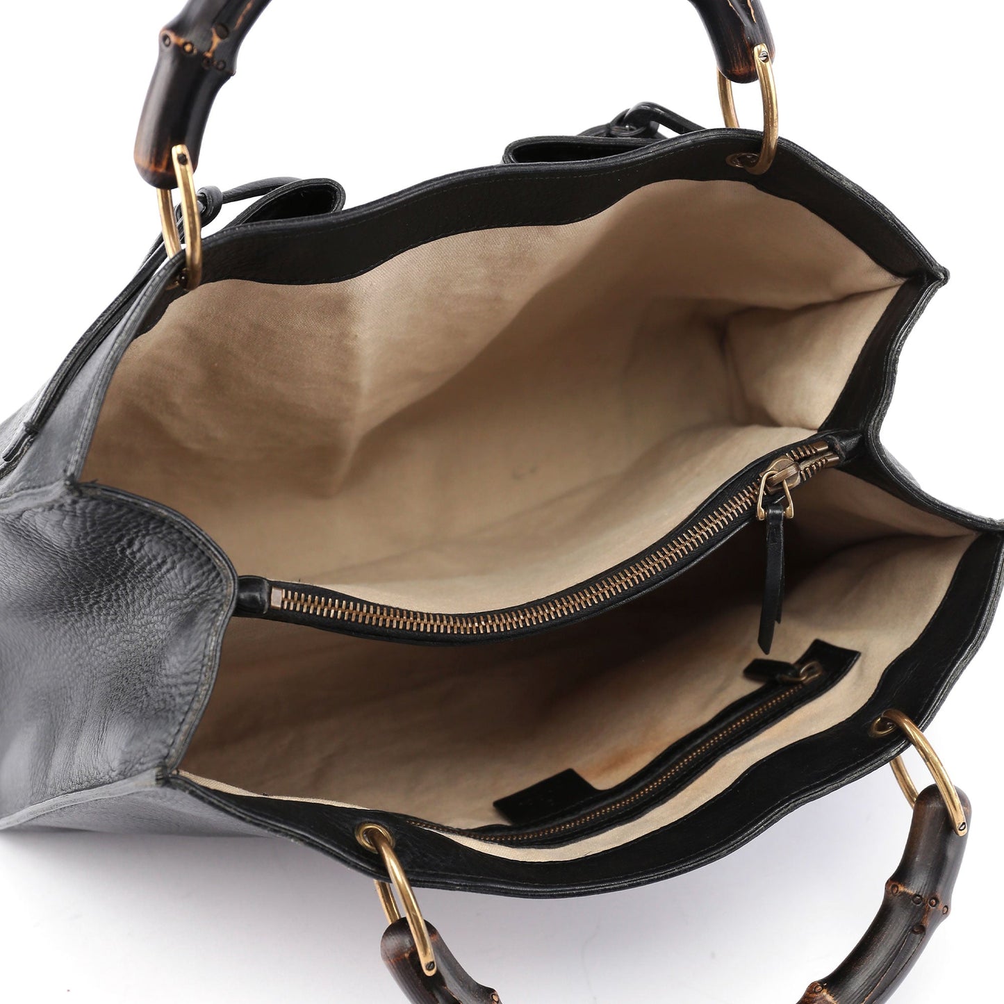 Black Leather Bamboo dual Handle Bag