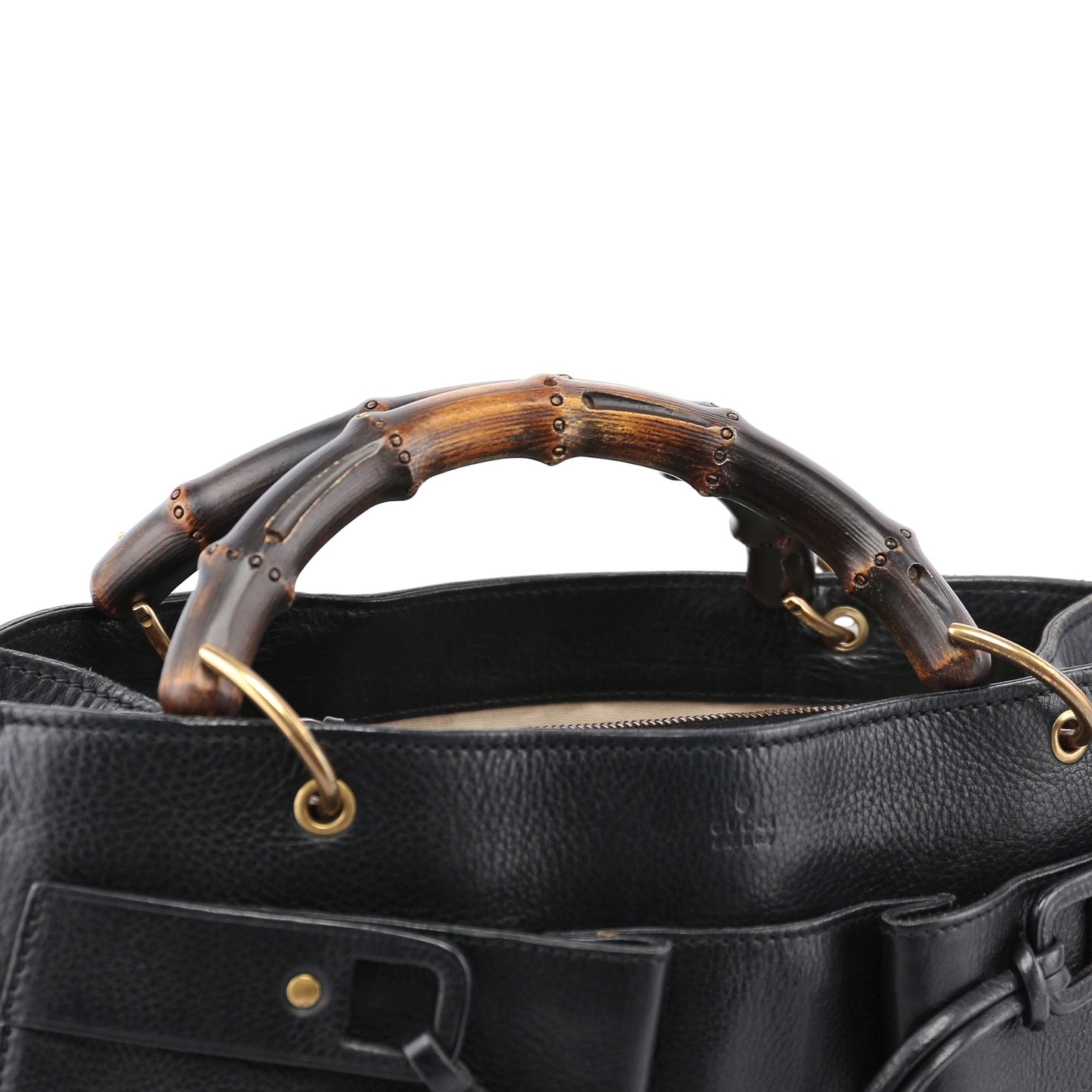 Black Leather Bamboo dual Handle Bag