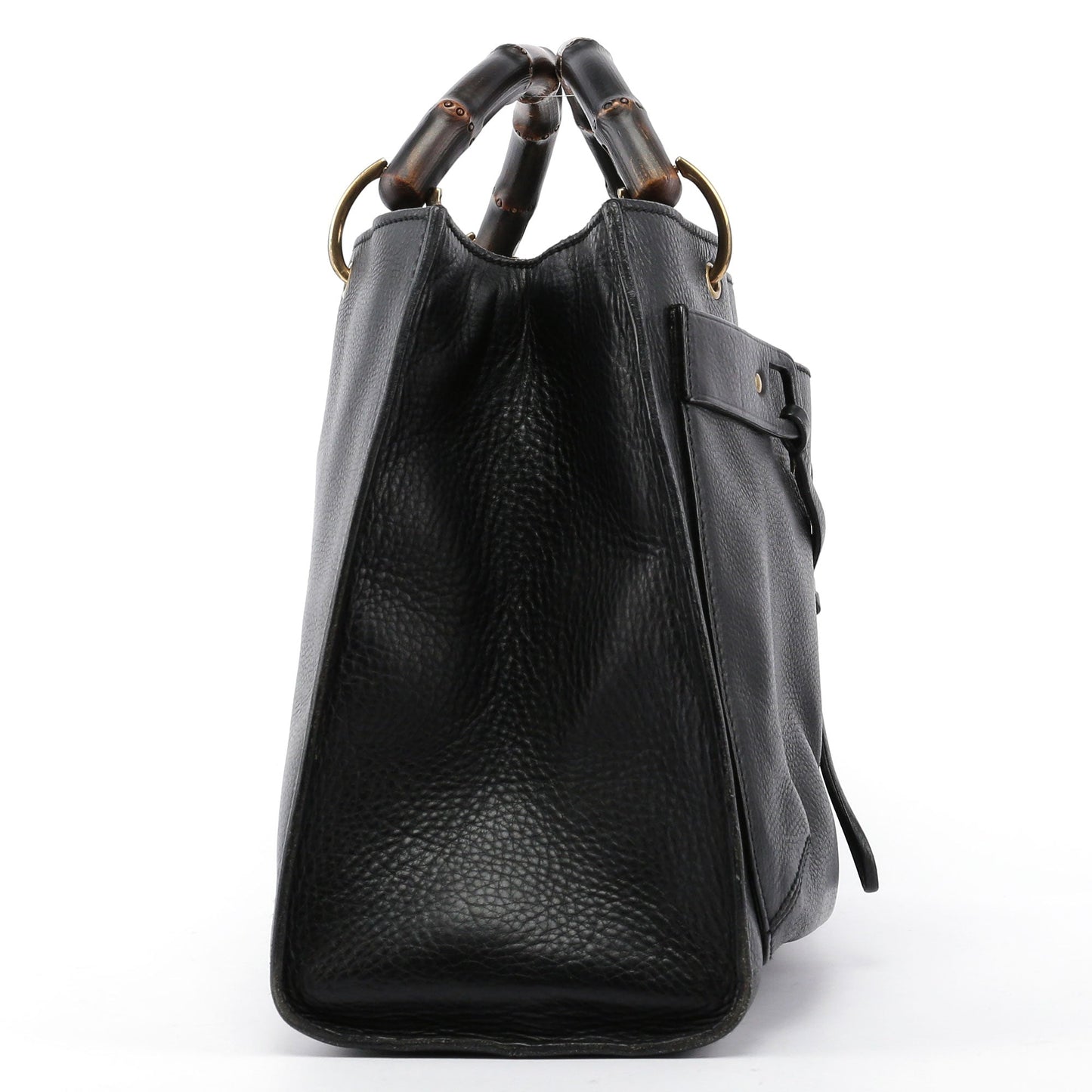 Black Leather Bamboo dual Handle Bag