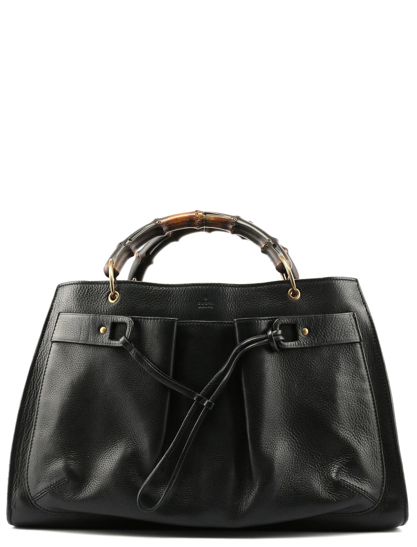 Black Leather Bamboo dual Handle Bag
