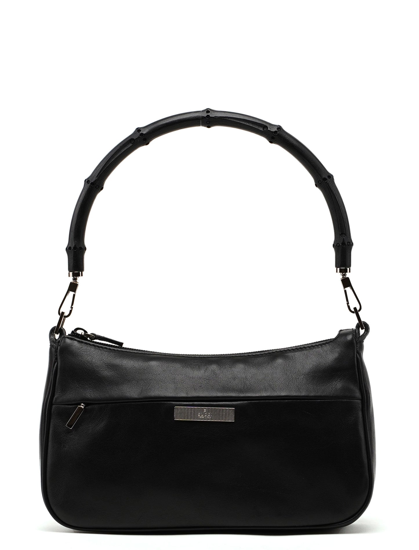 Black Leather Bamboo Hobo Bag