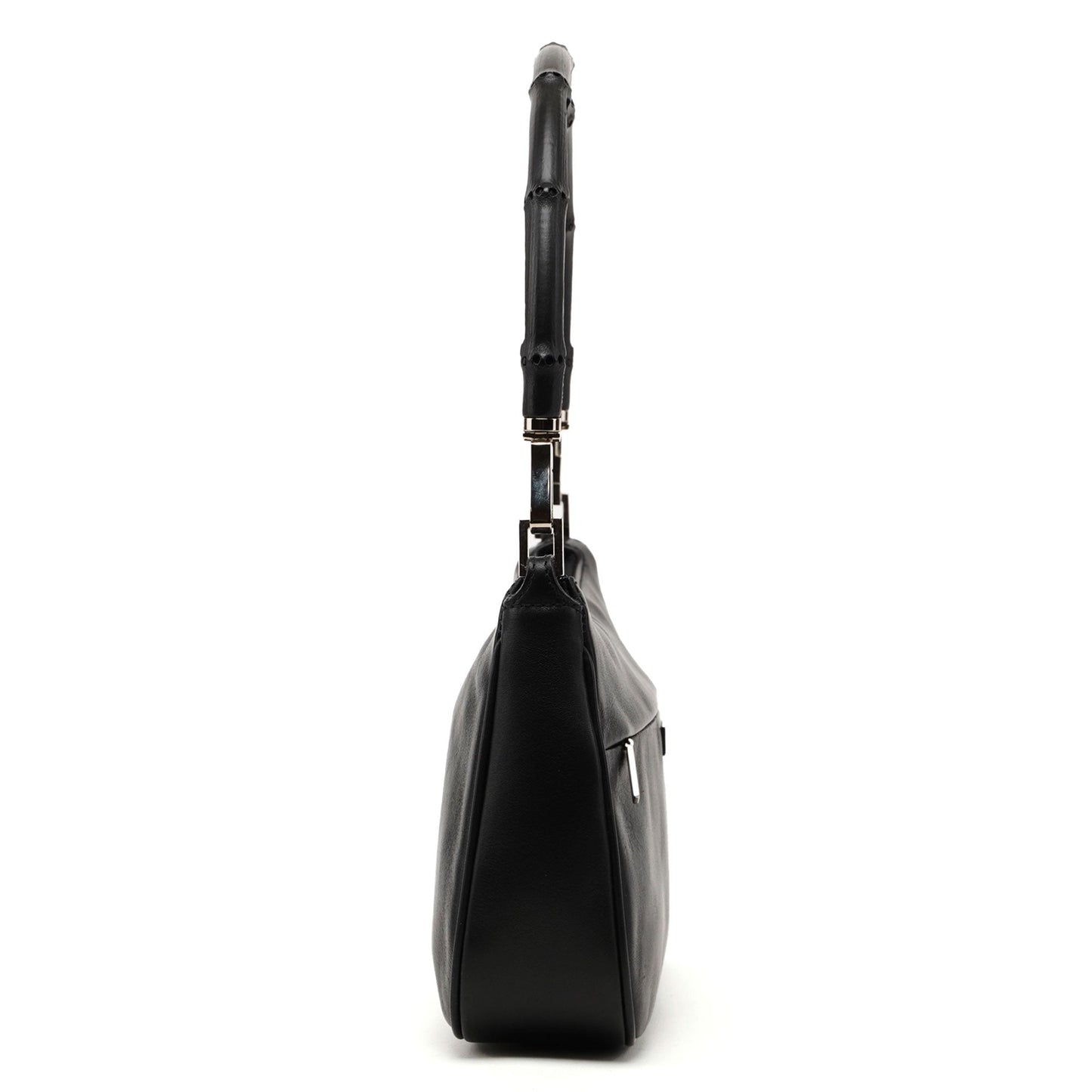 Black Leather Bamboo Hobo Bag