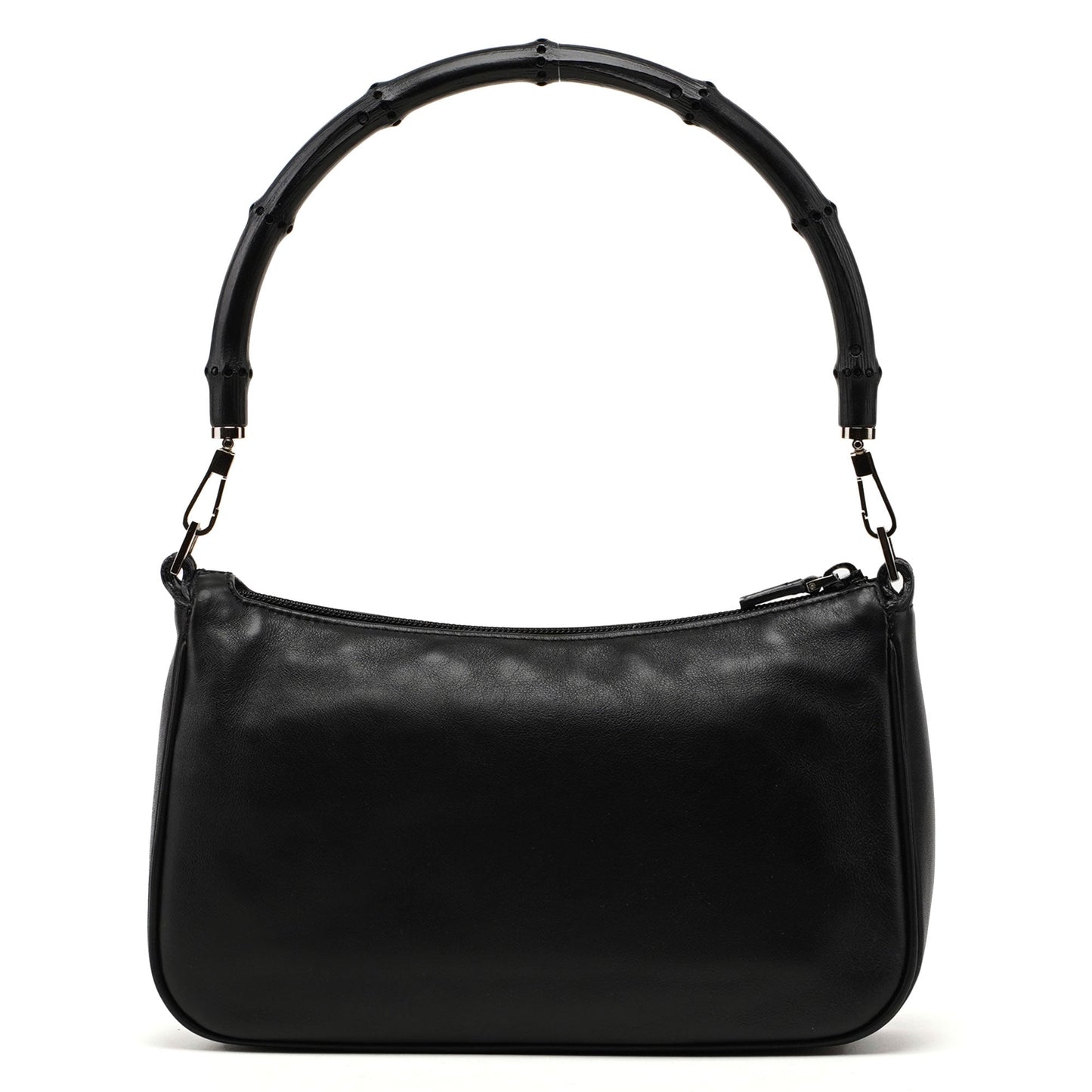 Black Leather Bamboo Hobo Bag