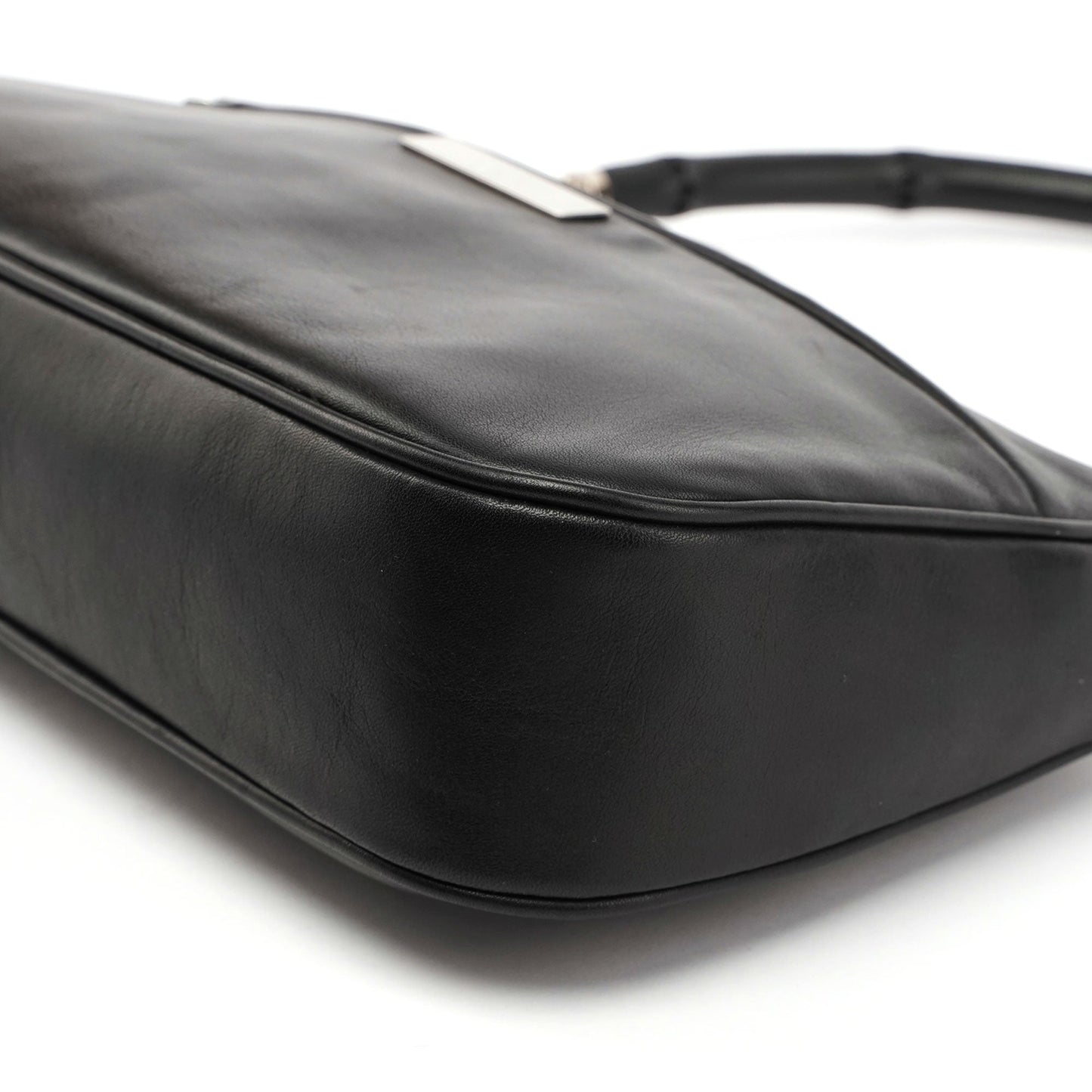 Black Leather Bamboo Hobo Bag