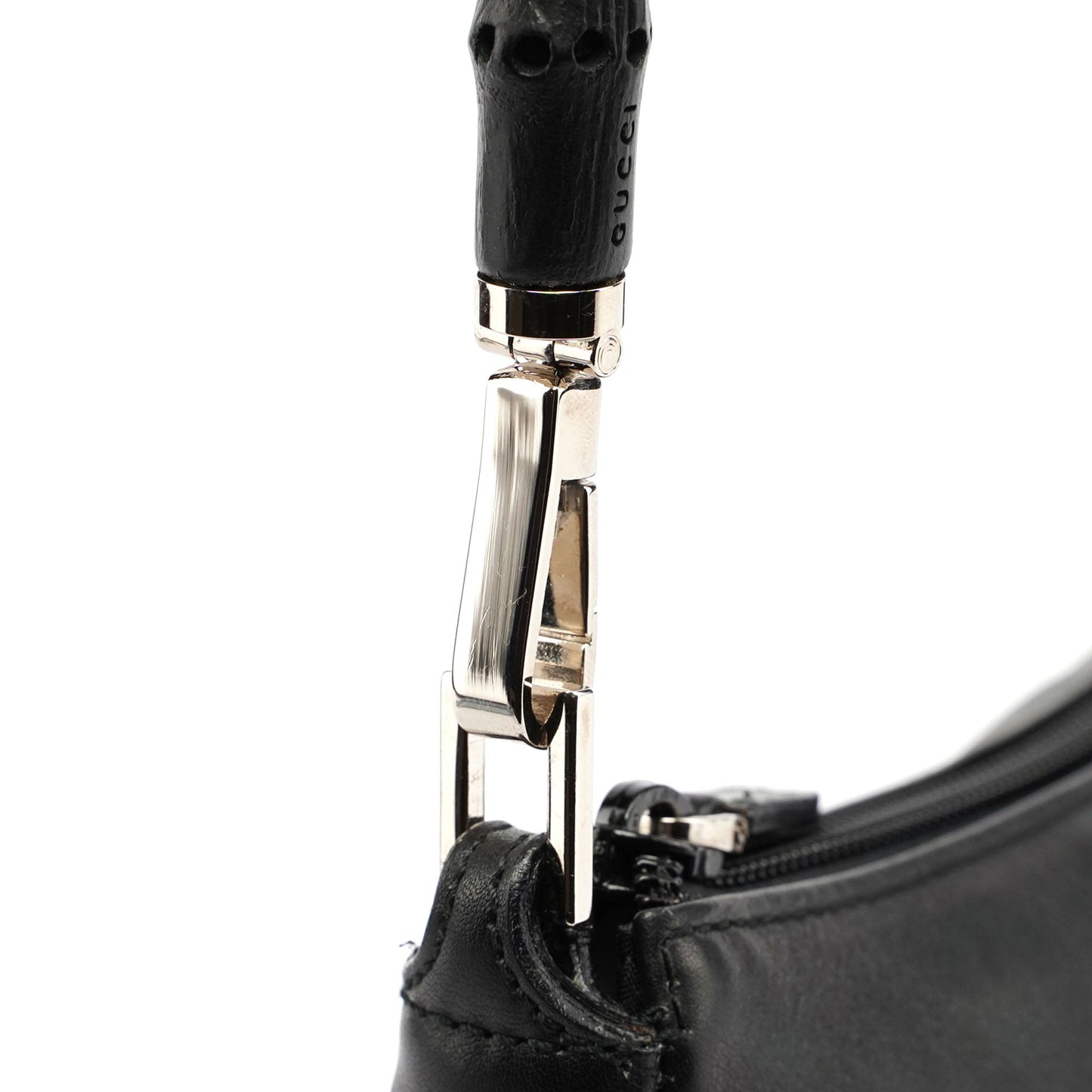 Black Leather Bamboo Hobo Bag