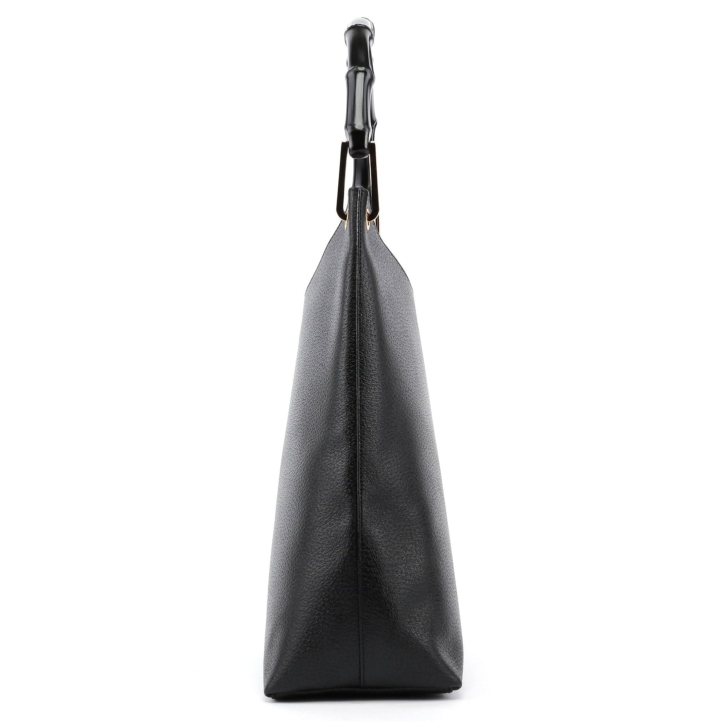 Black Leather Bamboo Hobo Bag