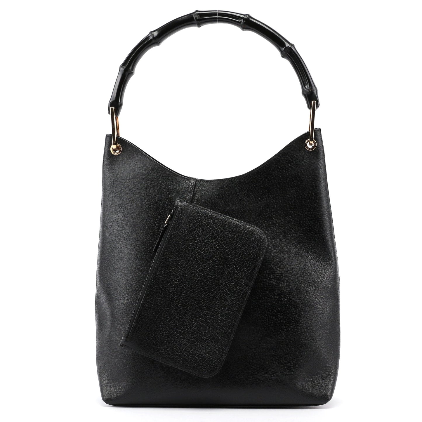 Black Leather Bamboo Hobo Bag