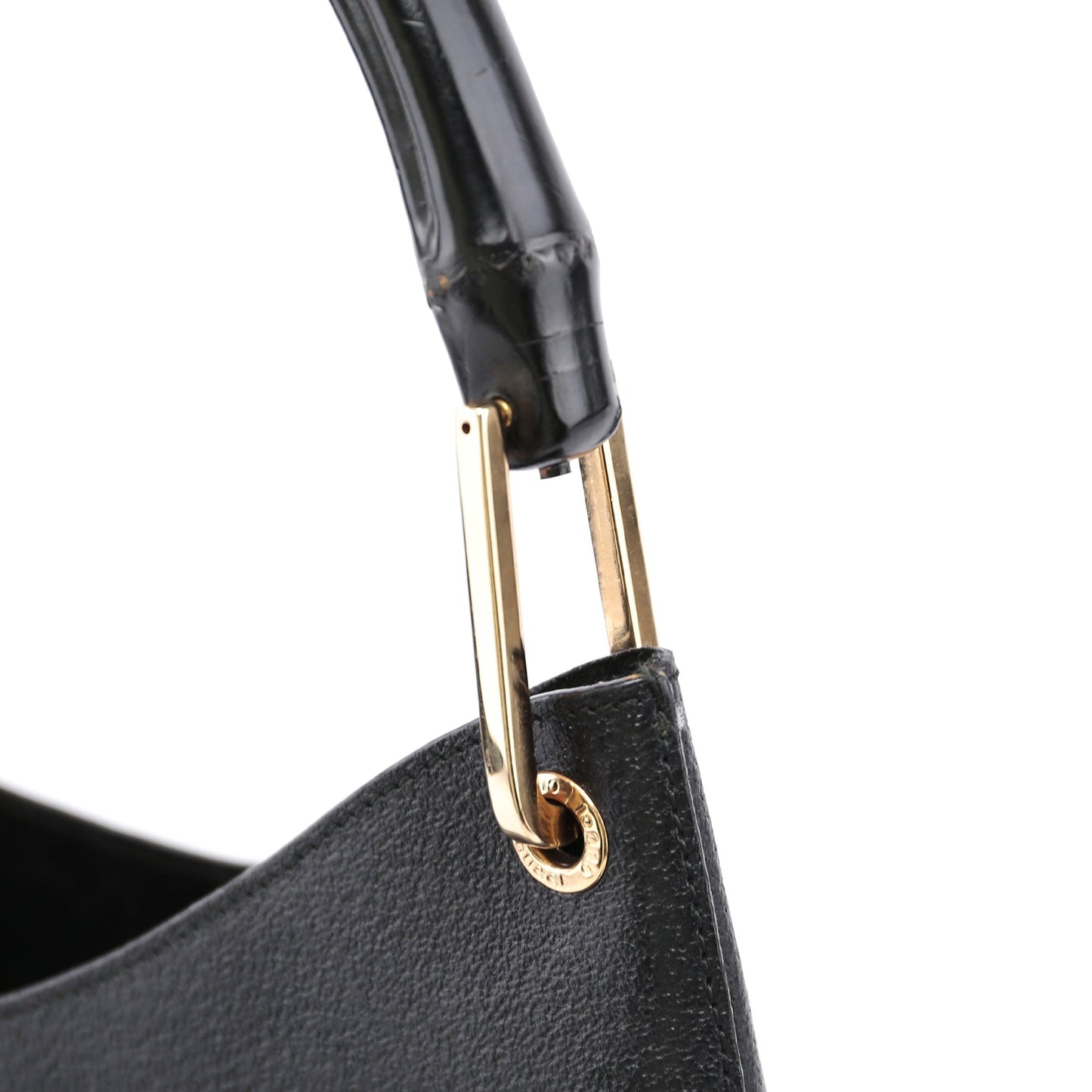 Black Leather Bamboo Hobo Bag