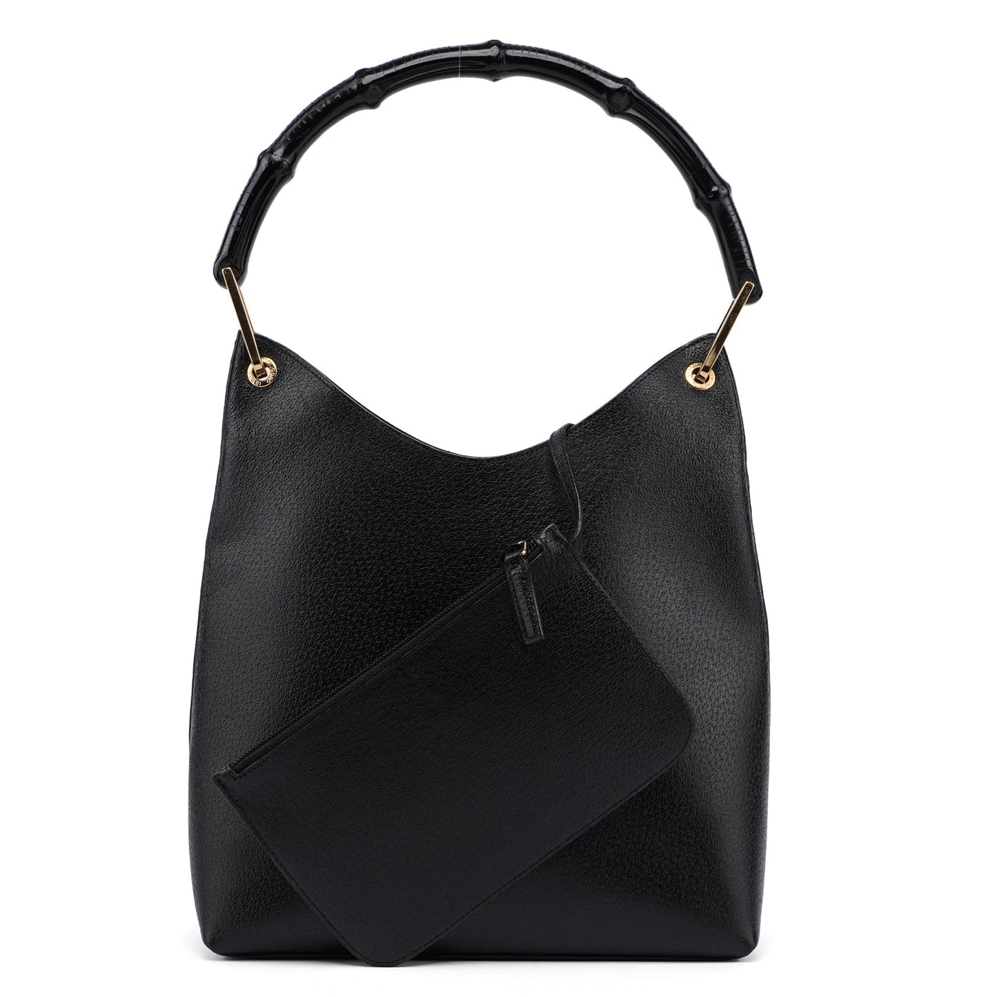 Black Leather Bamboo Hobo Shoulder Bag