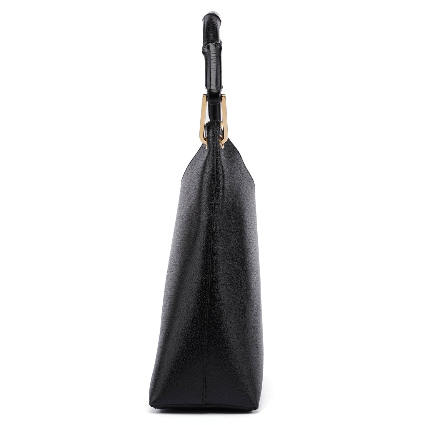 Black Leather Bamboo Hobo Shoulder Bag