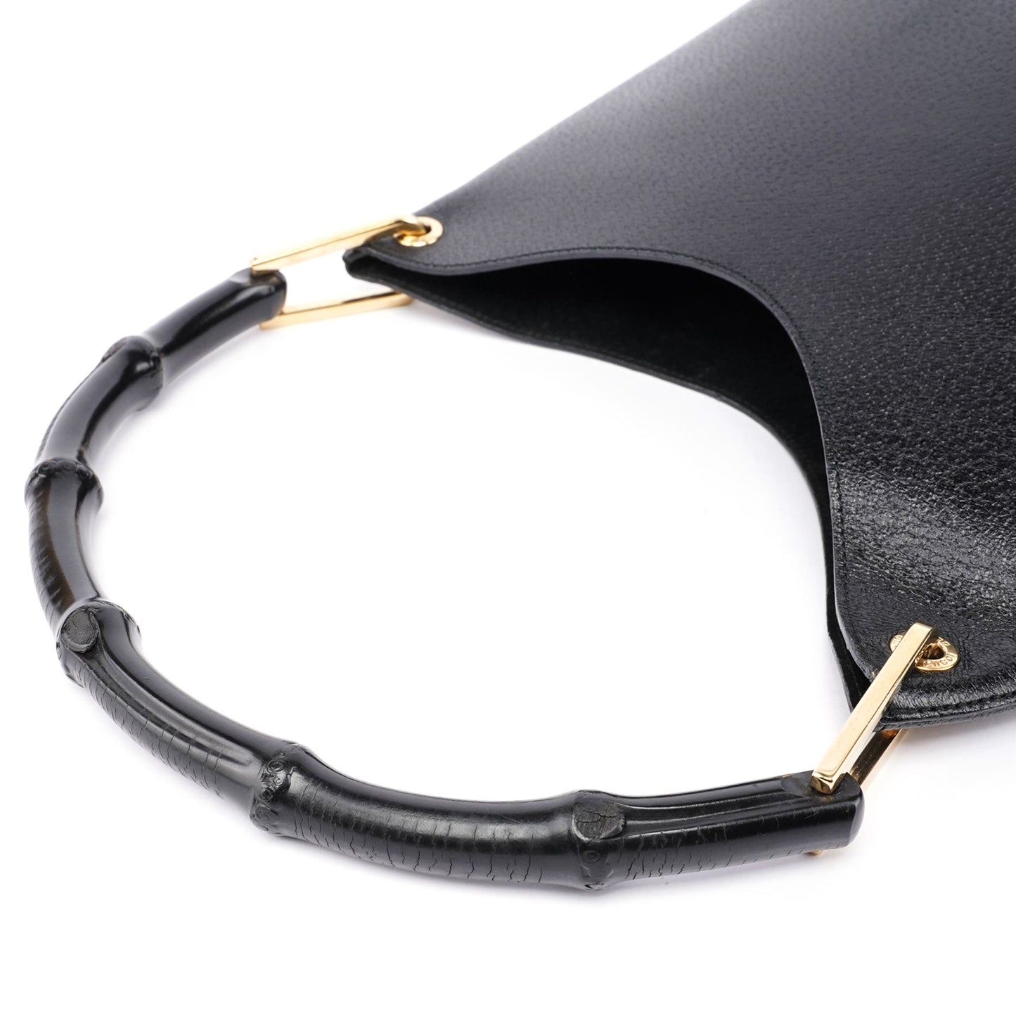 Black Leather Bamboo Hobo Shoulder Bag