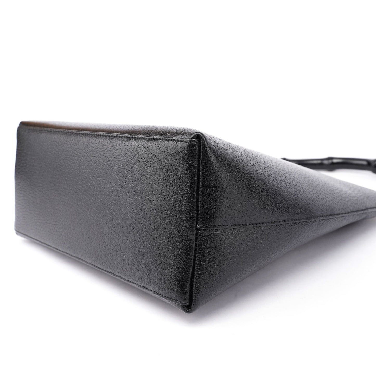 Black Leather Bamboo Hobo Shoulder Bag